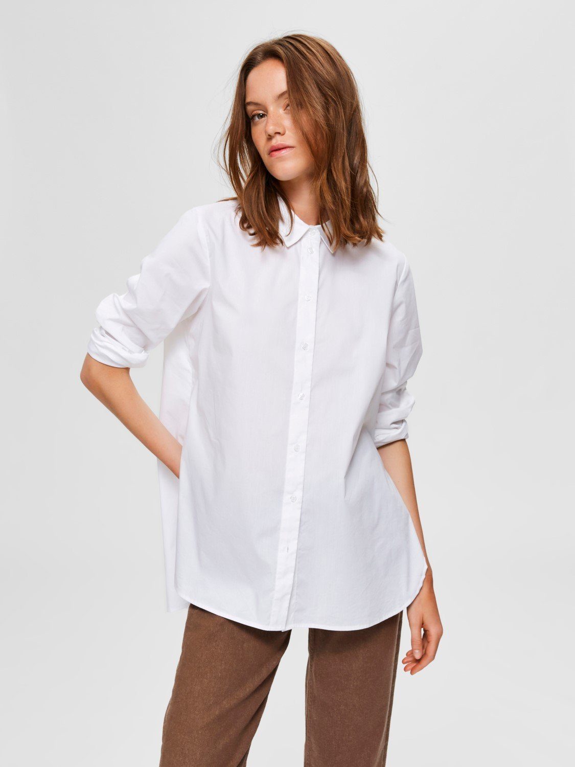 SELECTED FEMME Blusenshirt Classic Hemd Bluse Lange Langarm Tunika SLFORI  mit Reißverschluss (1-tlg) 3858 in Weiß, Ein rundum gelungenes Teil SLFORI  LS SIDE ZIP SHIRT B NOOS - 16074365 in Weiß