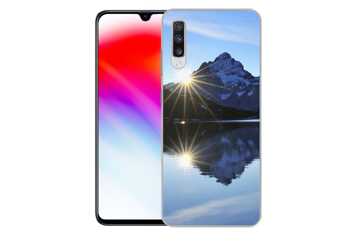 MuchoWow Handyhülle für Samsung Galaxy A70 Alpen - Berg - Wasser - Schnee, Phone Case, Silikon, Schutzhülle Dünn