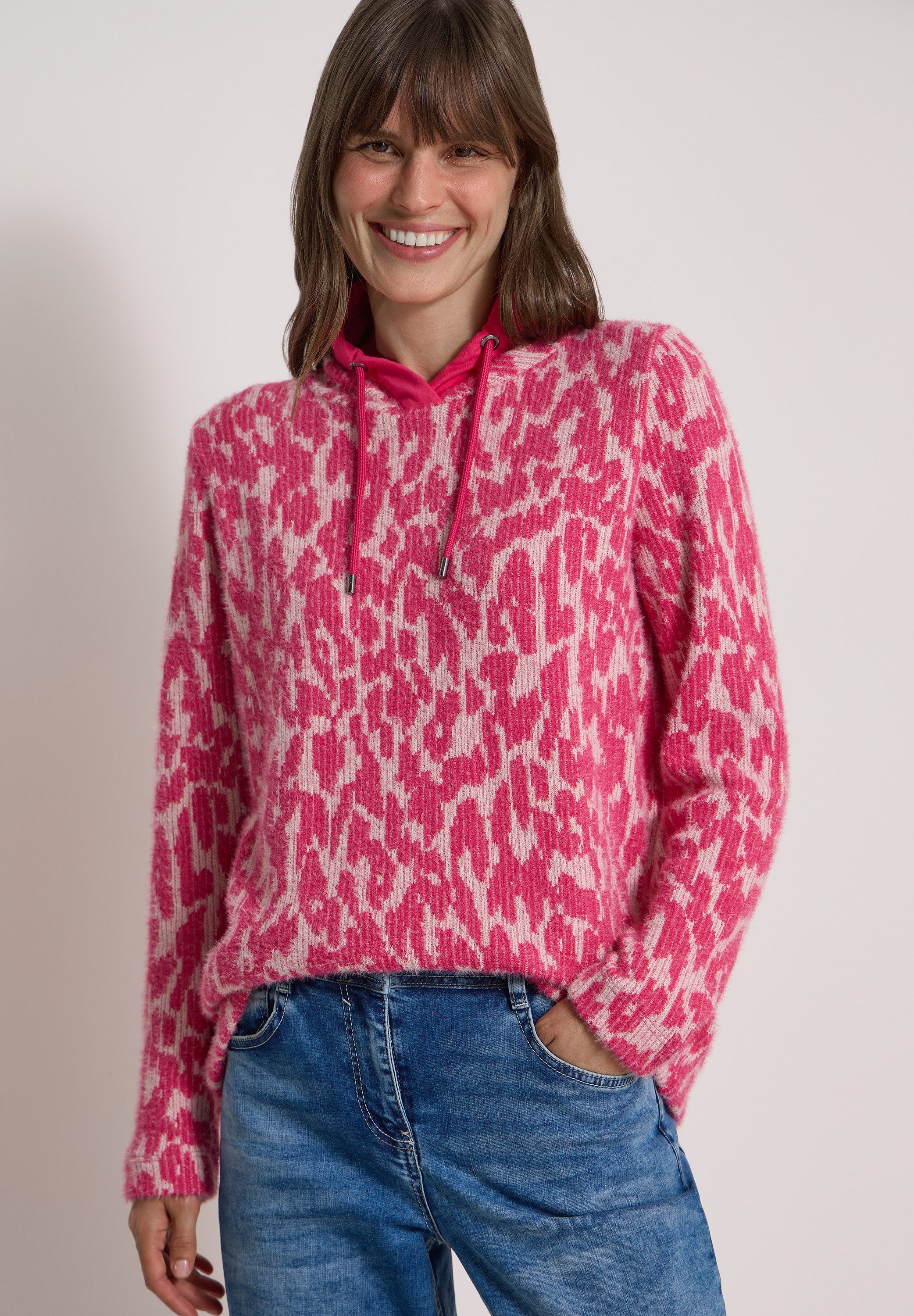 CECIL Strickpullover Plüschlook durch Featheryarn, Animal-Print