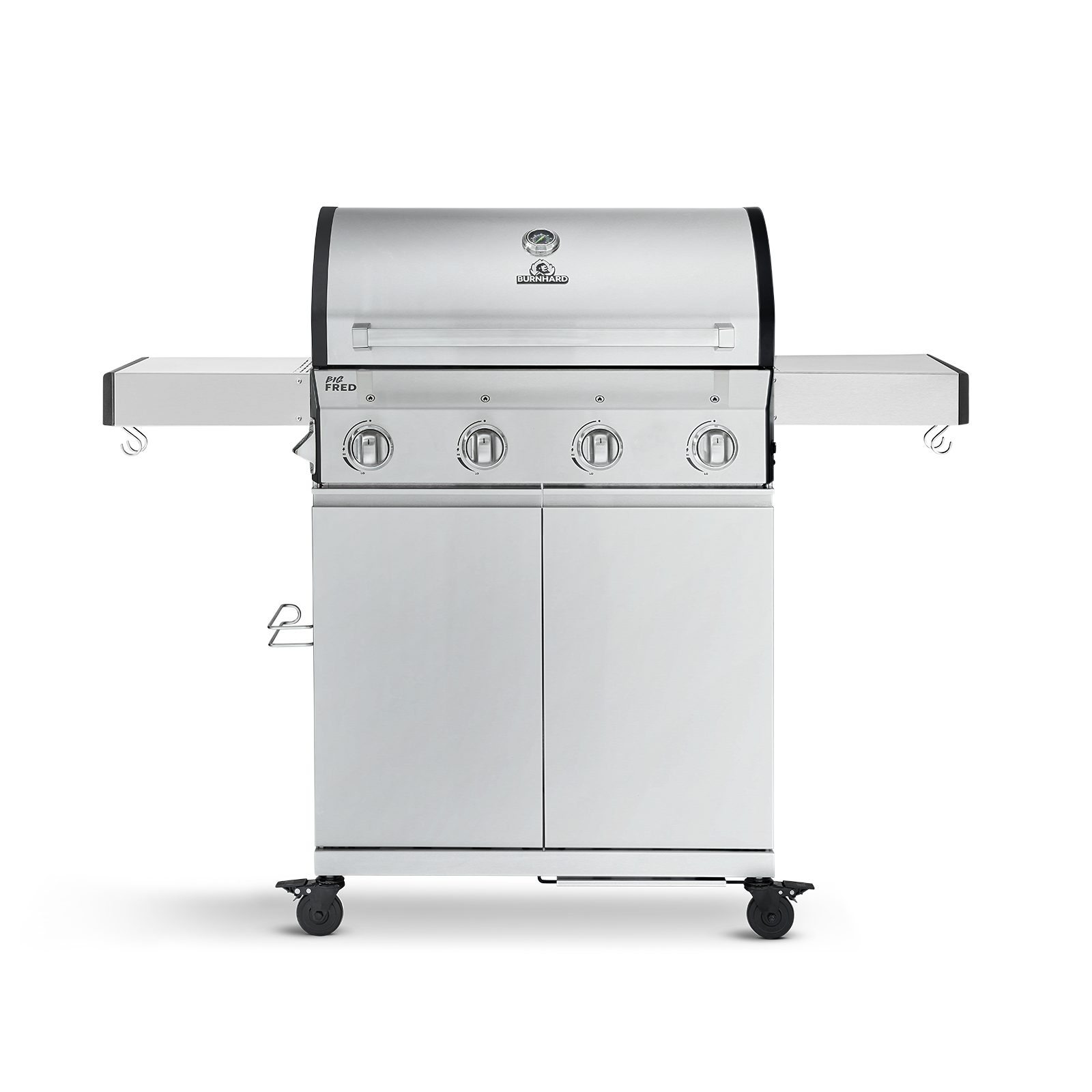 BURNHARD Gasgrill Big Fred, 4-Brenner, klappbare Seitentische, Series 3, 14 kW, Edelstahlrost - Basic Edelstahl
