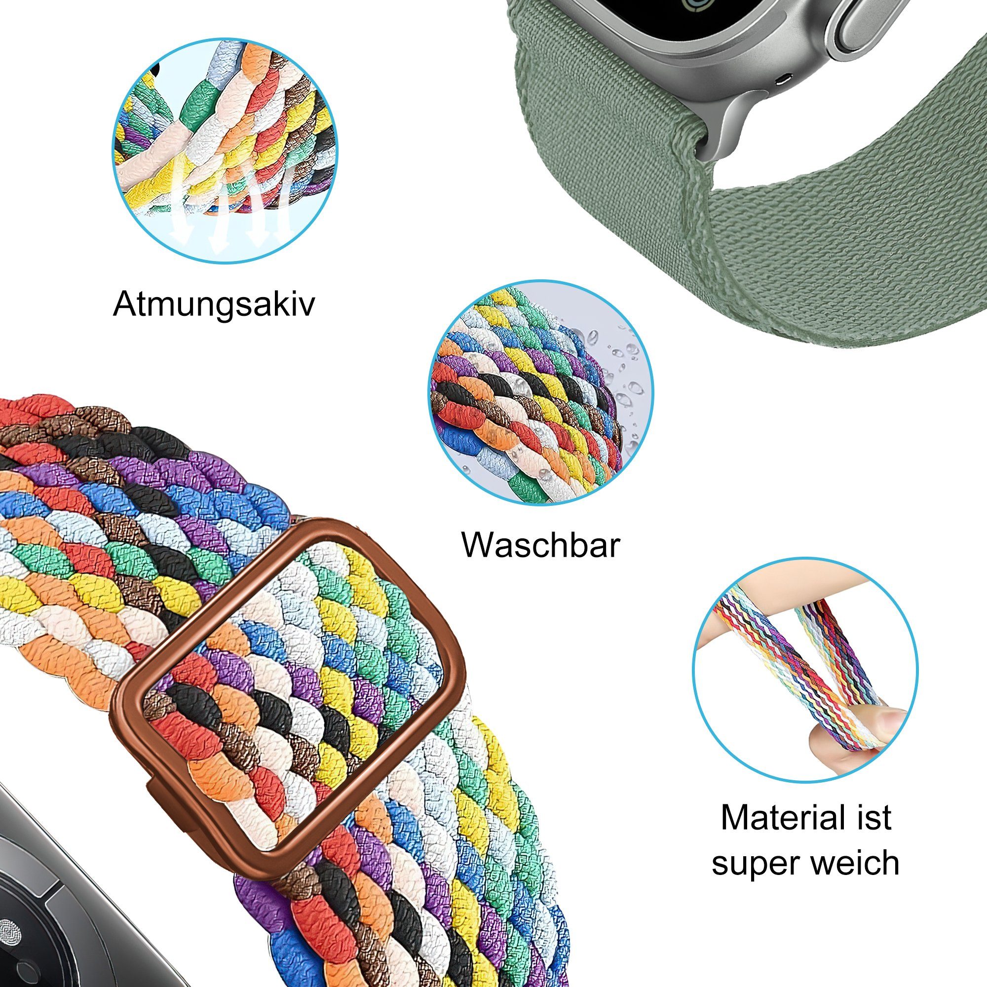 Tisoutec Smartwatch-Armband Nylon Armband für Apple Armband Watch Ersatzarmband Watch 8/7/6/SE/5/4/3/2/1/Ultra/SE 38/40/41/42/44/45/49mm, Armband für Apple