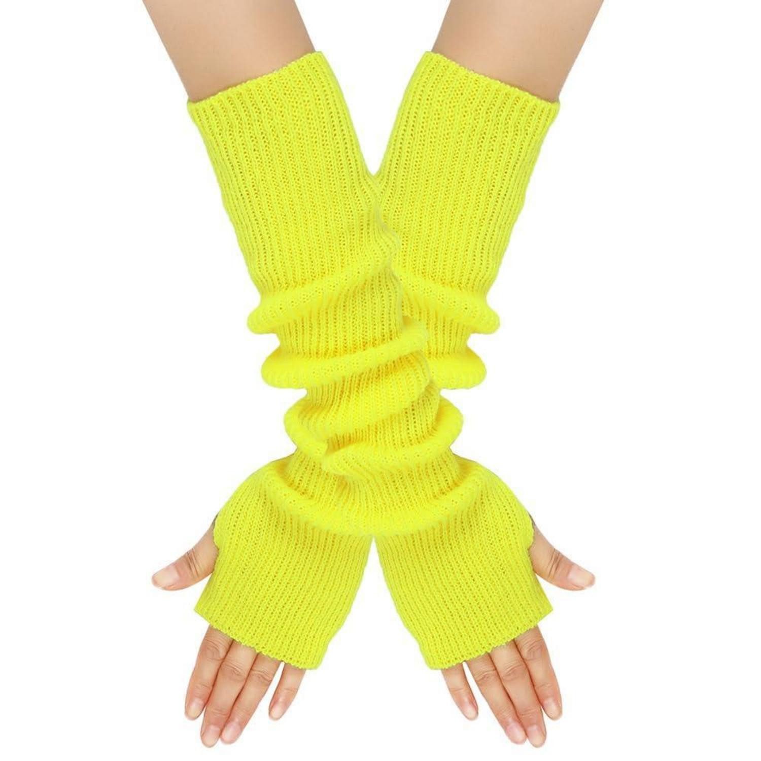 LuxusKollektion Strickhandschuhe Damen Handschuhe Lang Fingerlos Strick Gelb (1-St)