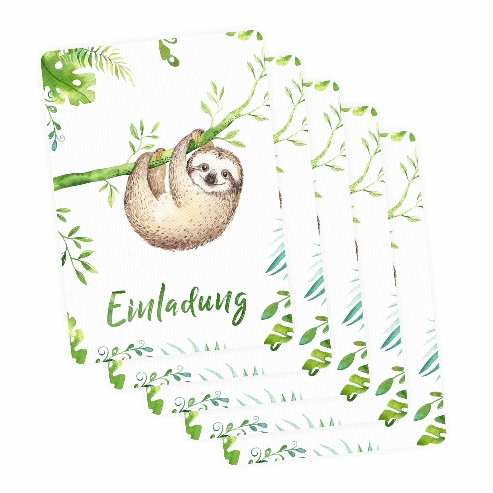nikima Einladungskarten 10 Einladungskarten Faultier Dschungel grün inkl. 10 Briefumschlägen