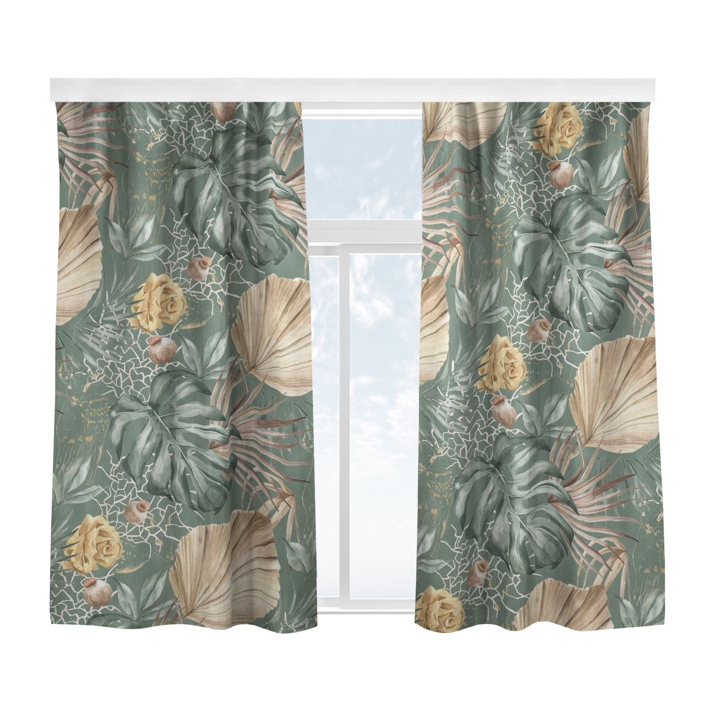 Bilderdepot24 Vorhang Gardine Aquarell Blumen Modern Blätter Rosen Grün Tür günstig online kaufen