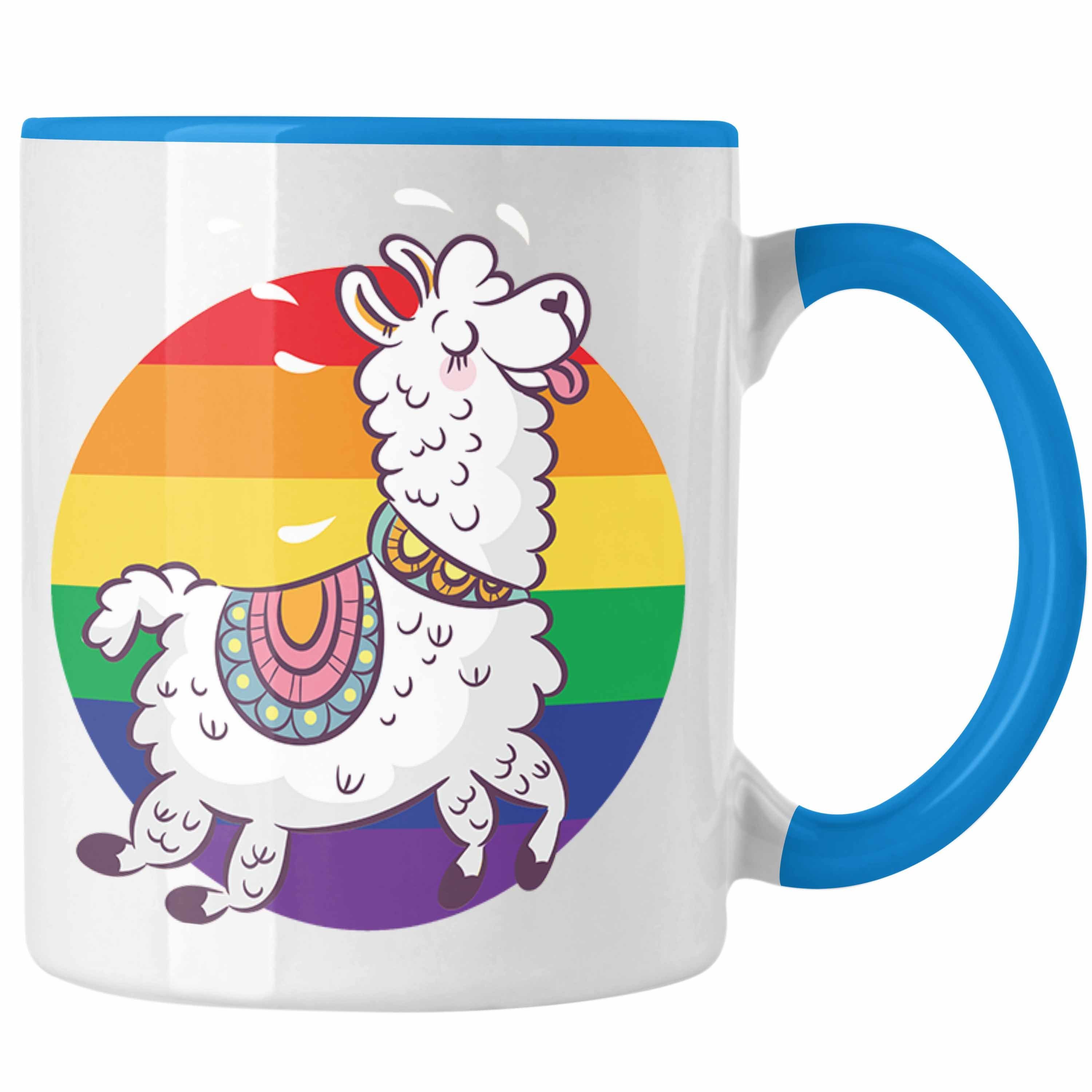 Trendation Tasse Trendation - Regenbogen Tasse Geschenk LGBT Schwule Lesben Transgender Grafik Pride Tolles Llama Blau