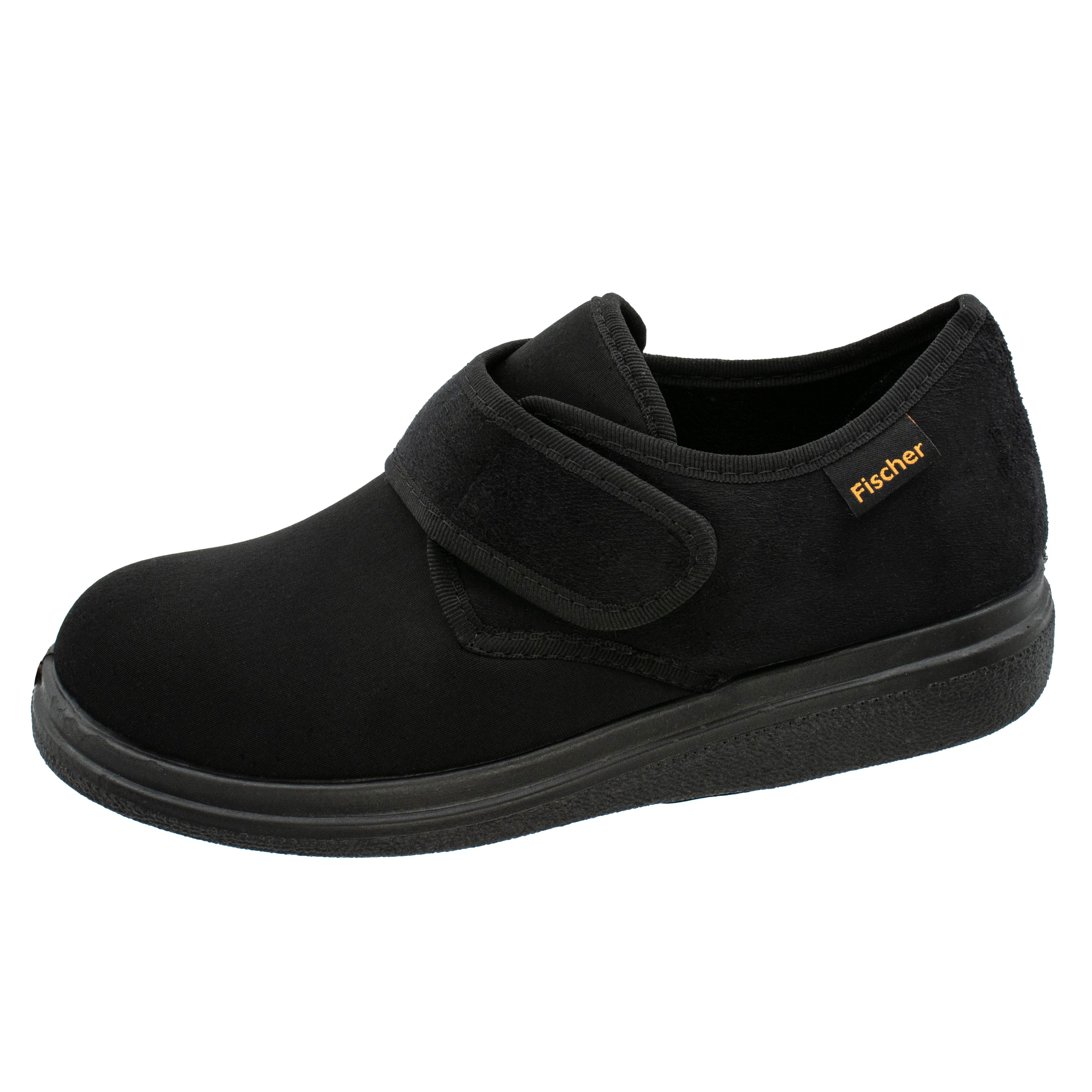 Fischer-Markenschuh Ortho Hausschuh aus Velour mit Stretchmaterial, Weite K, Klettverschluss