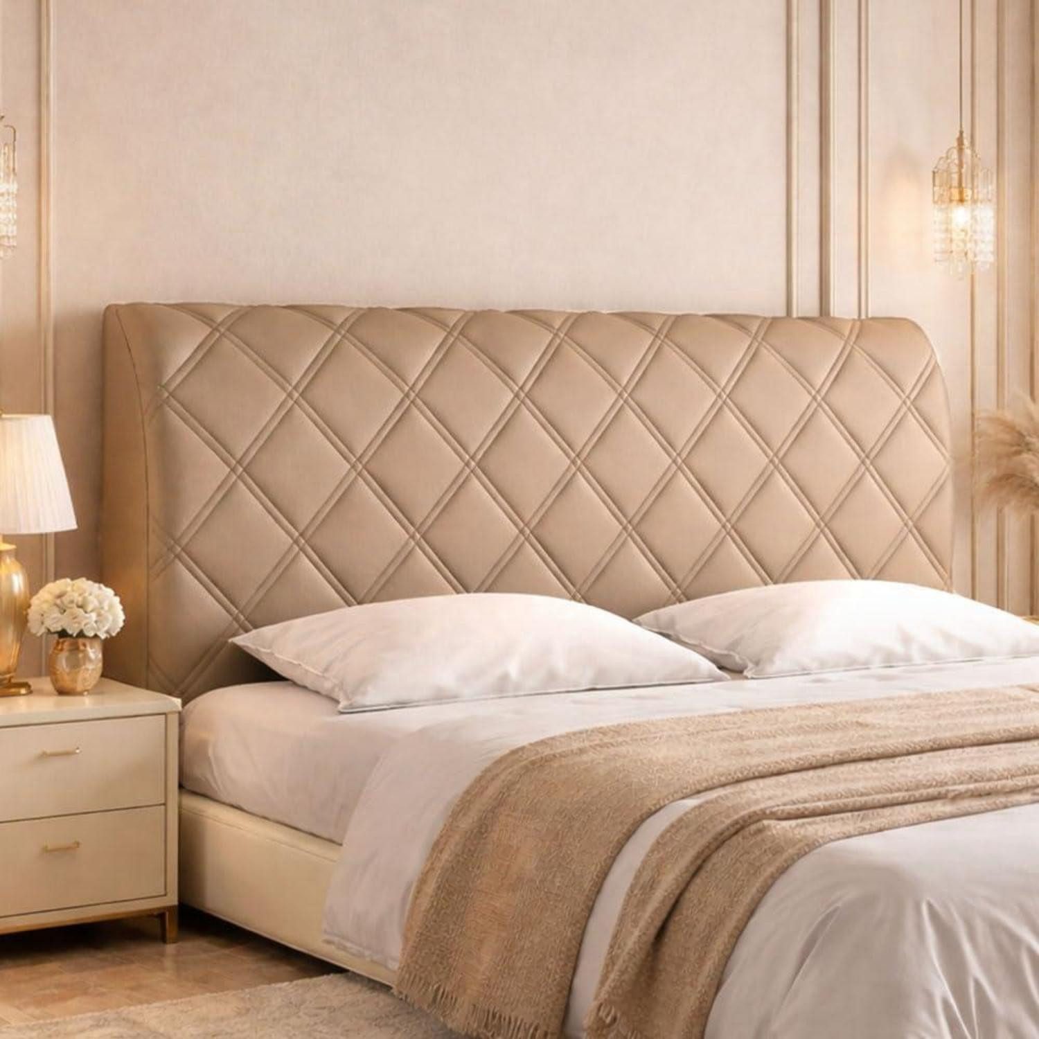 LuxusKollektion Betthusse Bettkopfteil Bezug Dehnbar Khaki