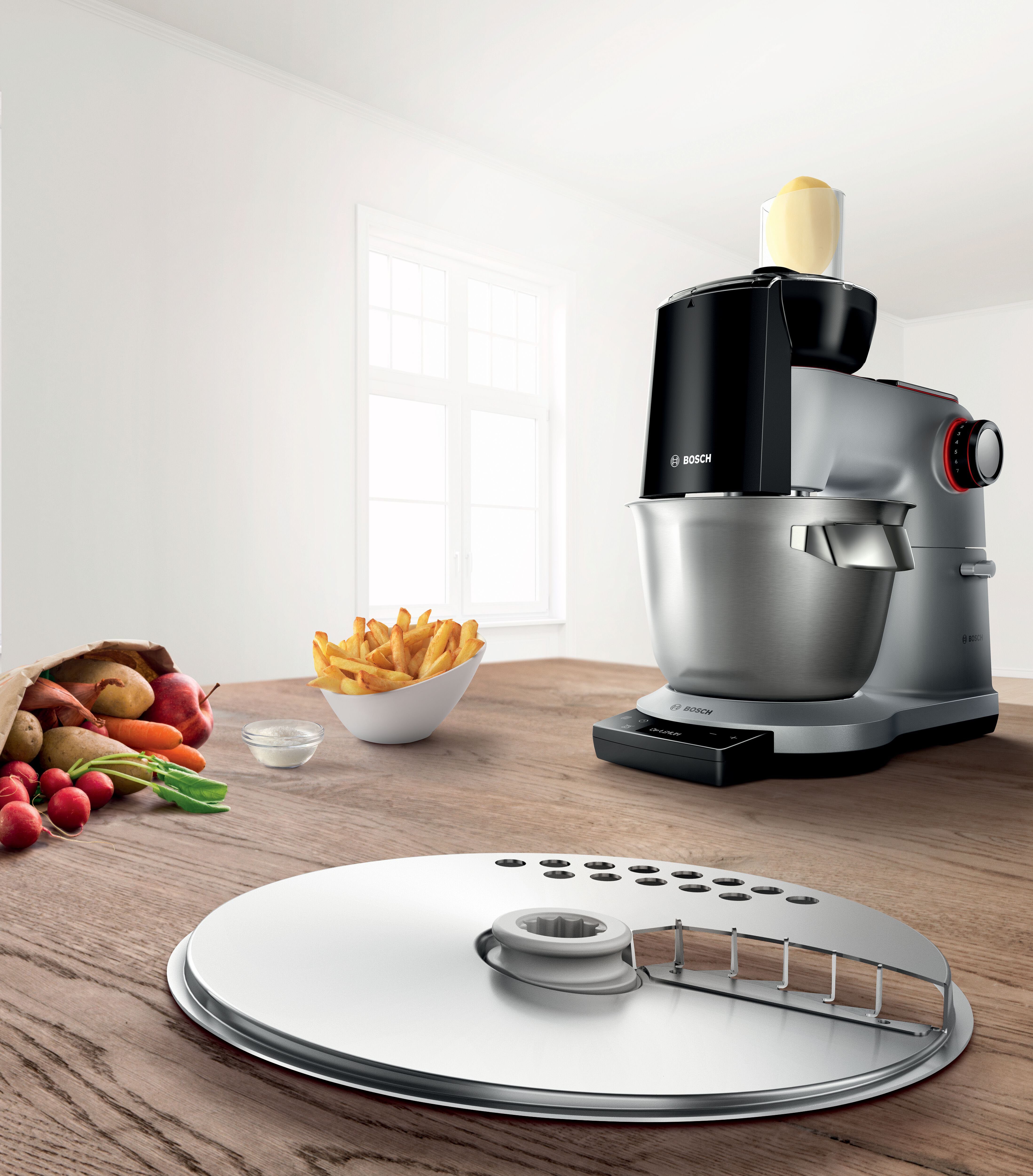 BOSCH Schneideaufsatz MUZ9PS1 Pommes-Frites-Scheibe, Zubehör für OptiMUM (MUM9) Durchlaufschnitzler, für die einfache und schnelle Zubereitung von Pommes frites – Bild 3 von 5