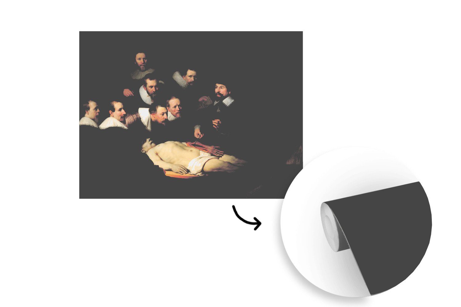 MuchoWow Fototapete Die Anatomiestunde von Schlafzimmer von Dr. Nicolaes Rembrandt Küche, (7 Vliestapete Gemälde van, Fototapete St), Tulp bedruckt, Wohnzimmer für - Matt