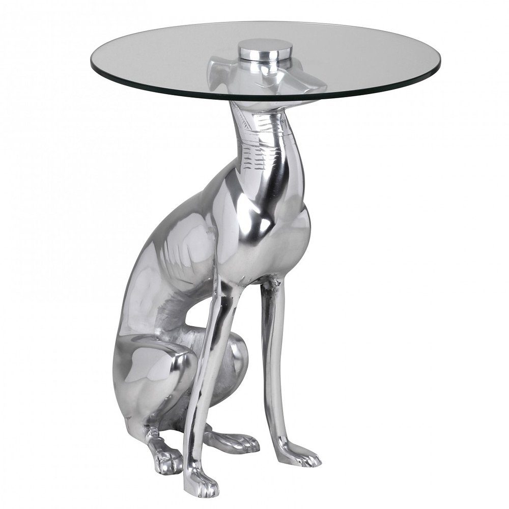 Lomadox Beistelltisch, Design Deko Figur DOG aus Aluminium Farbe Silber B/H/T ca. 40/50/40cm