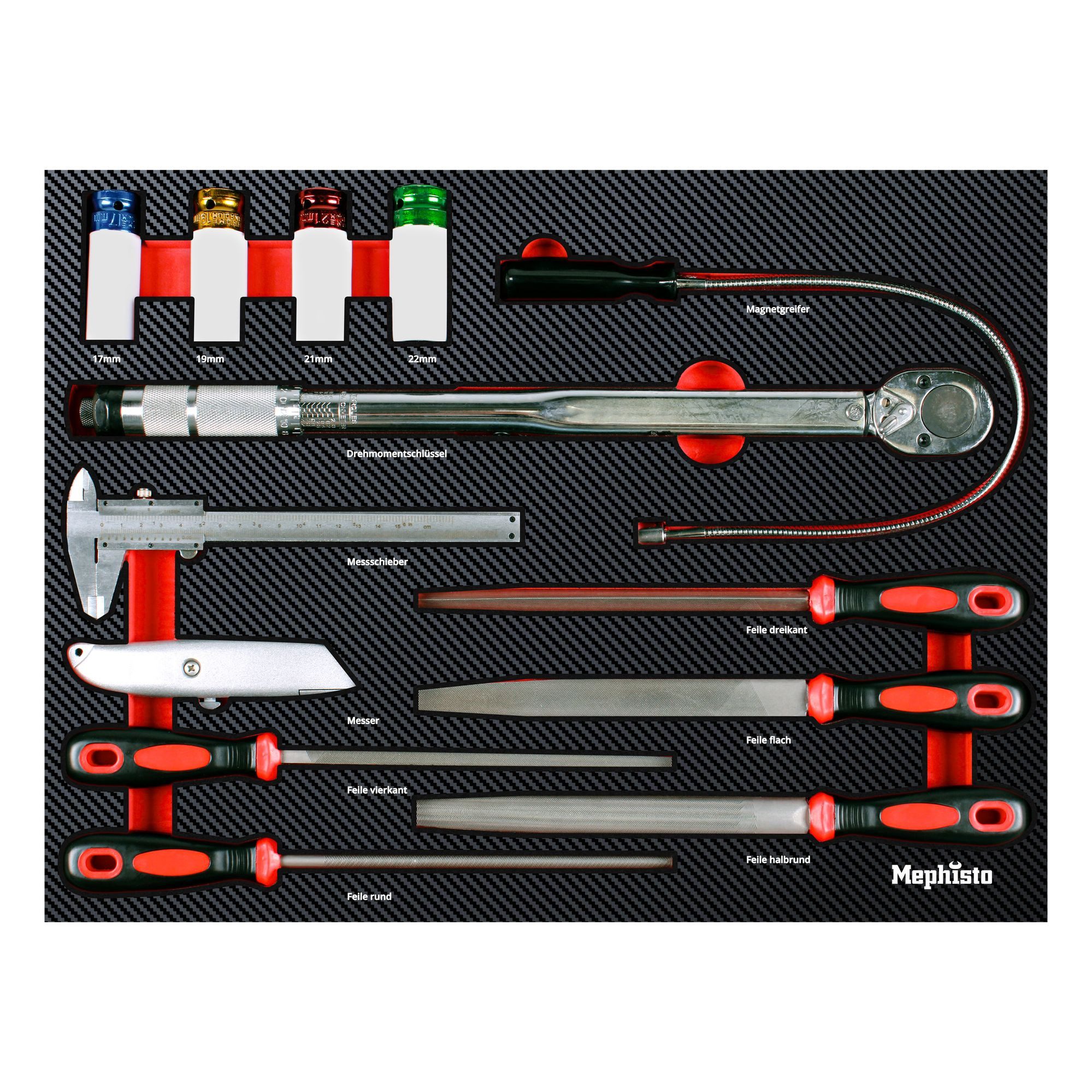 Mephisto-Tools Werkzeugset, (Set), metrisch, inkl. Soft Inlay in Carbon-Optik