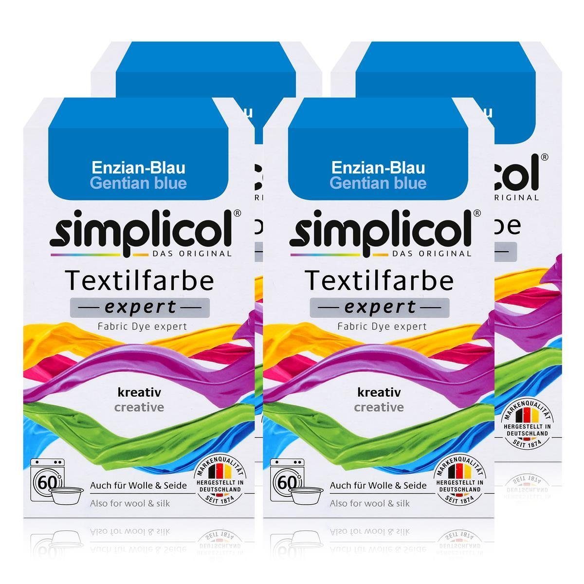 Textilfarbe Simplicol Textilfarbe expert Enzian-Blau 150g - Farbe zum Färben (4er