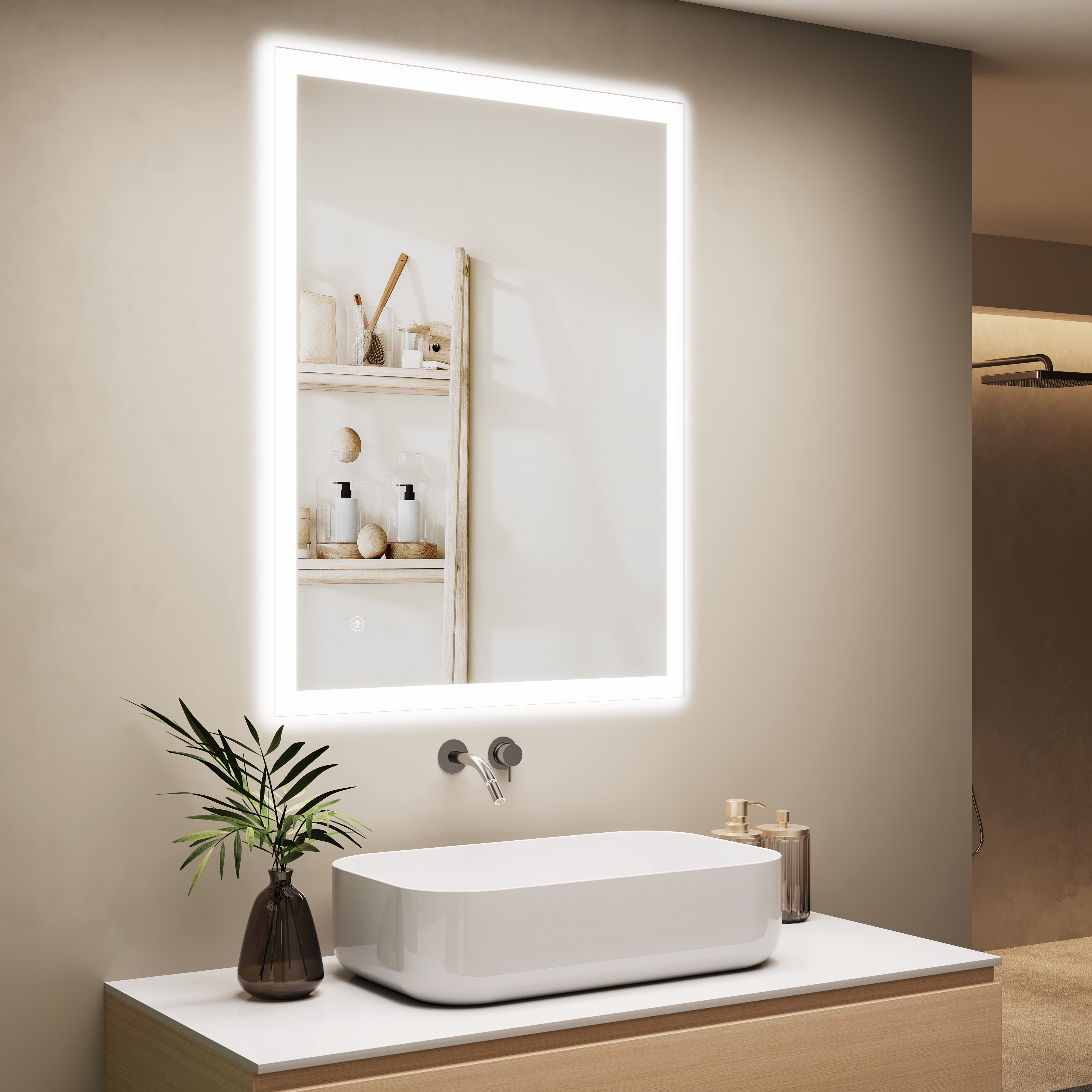 IMPTS Badspiegel mit LED Beleuchtung Badezimmerspiegel rahmenlos Rechteckig Wandspiegel (Vertikal und Horizontal möglich, IP44), LED Bad Spiegel mit Dimmbar Spe – Bild 2 von 5