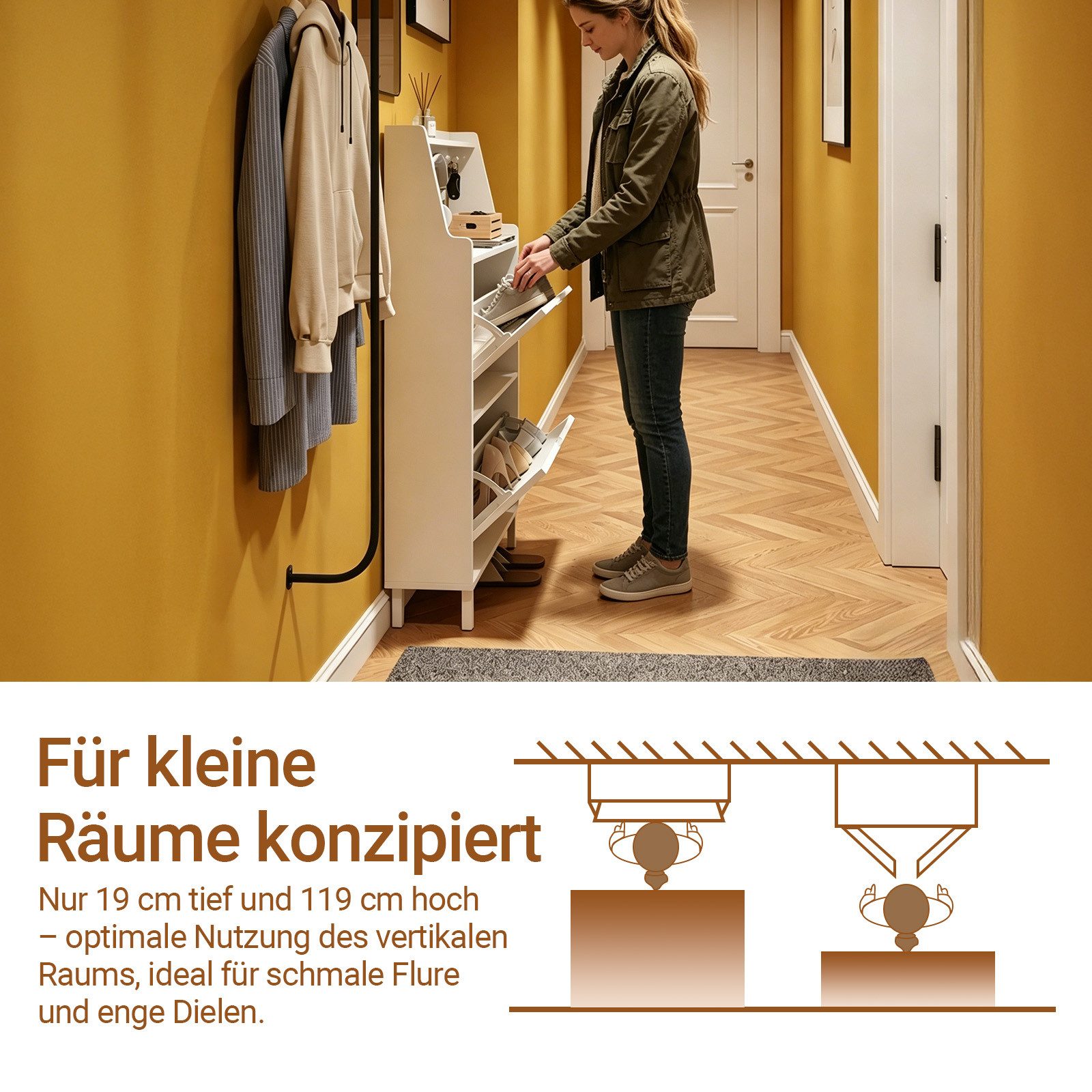 SoBuy Schuhschrank FSR221, Schuhschrank schmal, Schuhregal Schuhkipper schmal Flurschrank Schuhkommode Schuhablage, mit Haken und offenem Fach, Platzsparend
