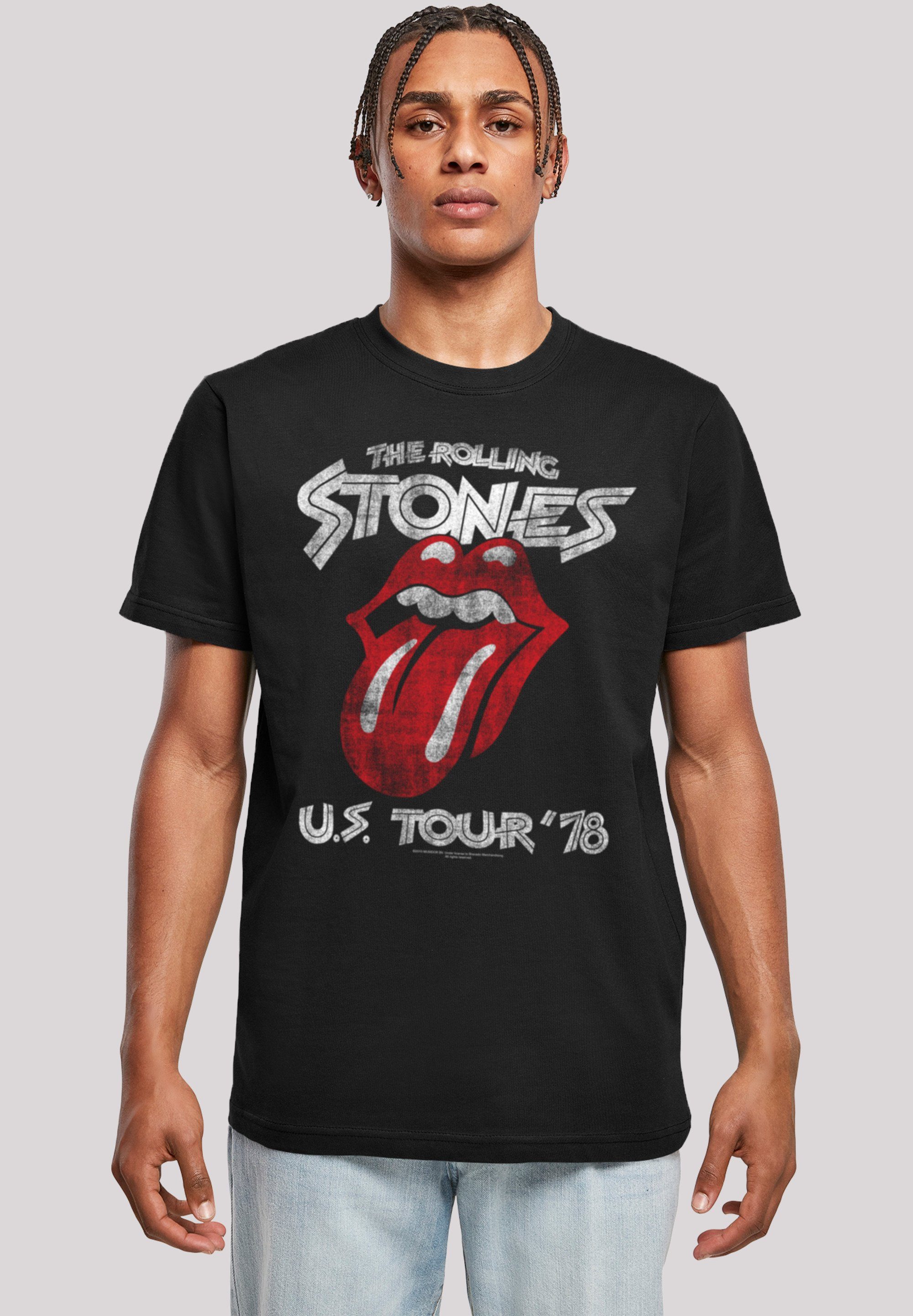 F4NT4STIC Saum Band US Stones Rolling Tour \'78 The am Print, Rippbündchen und Hals am Doppelnähte Rock Front T-Shirt