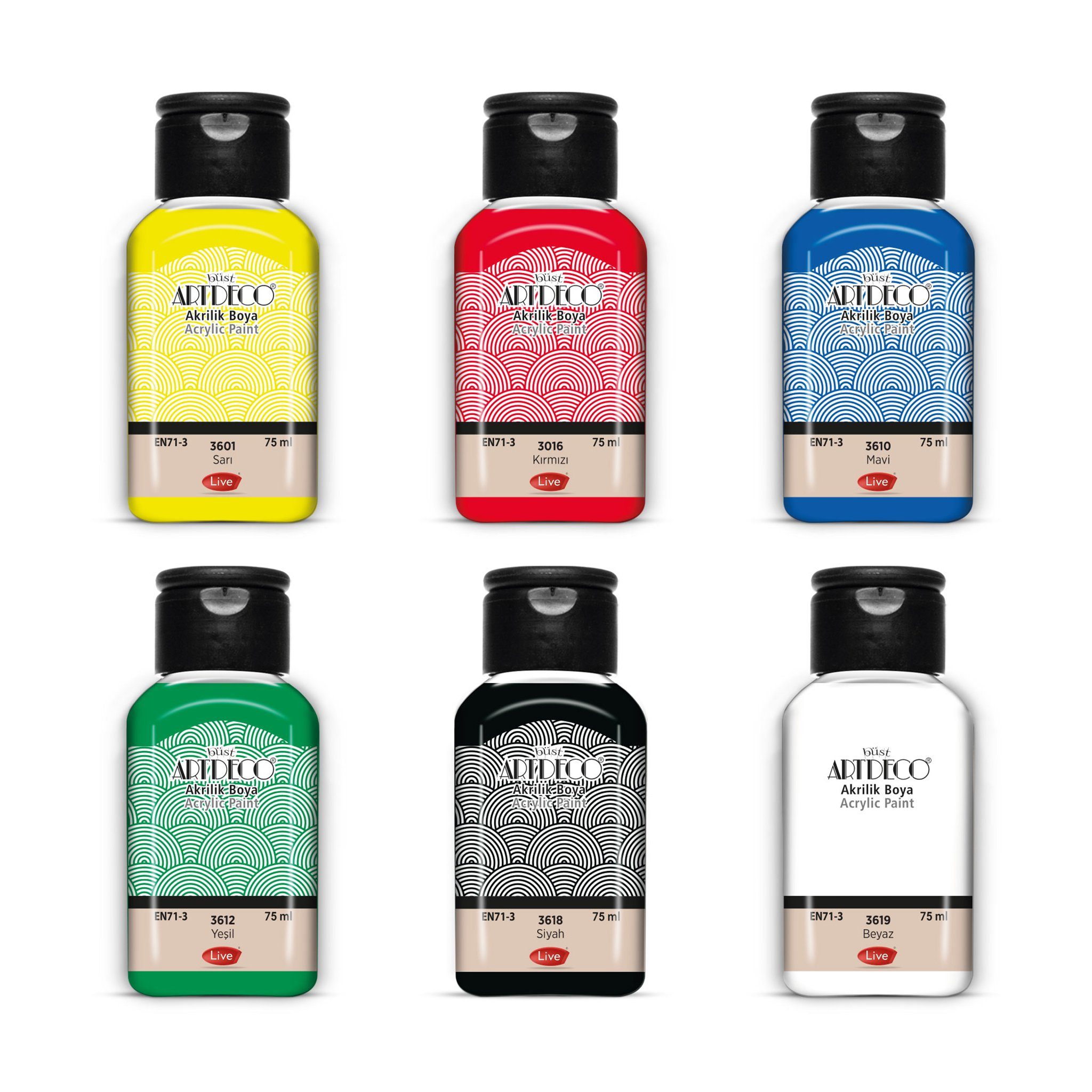 Büst Artdeco Acrylfarbe Grundfarben (Hauptfarben), 6er-75ml Set, Hochdeckend