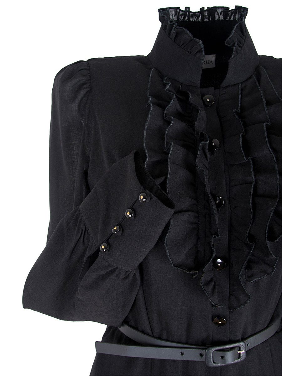 RUA & RUA Midikleid Kleid aus Wolle & Seide mit Rüschen in Schwarz Mit Rüschen