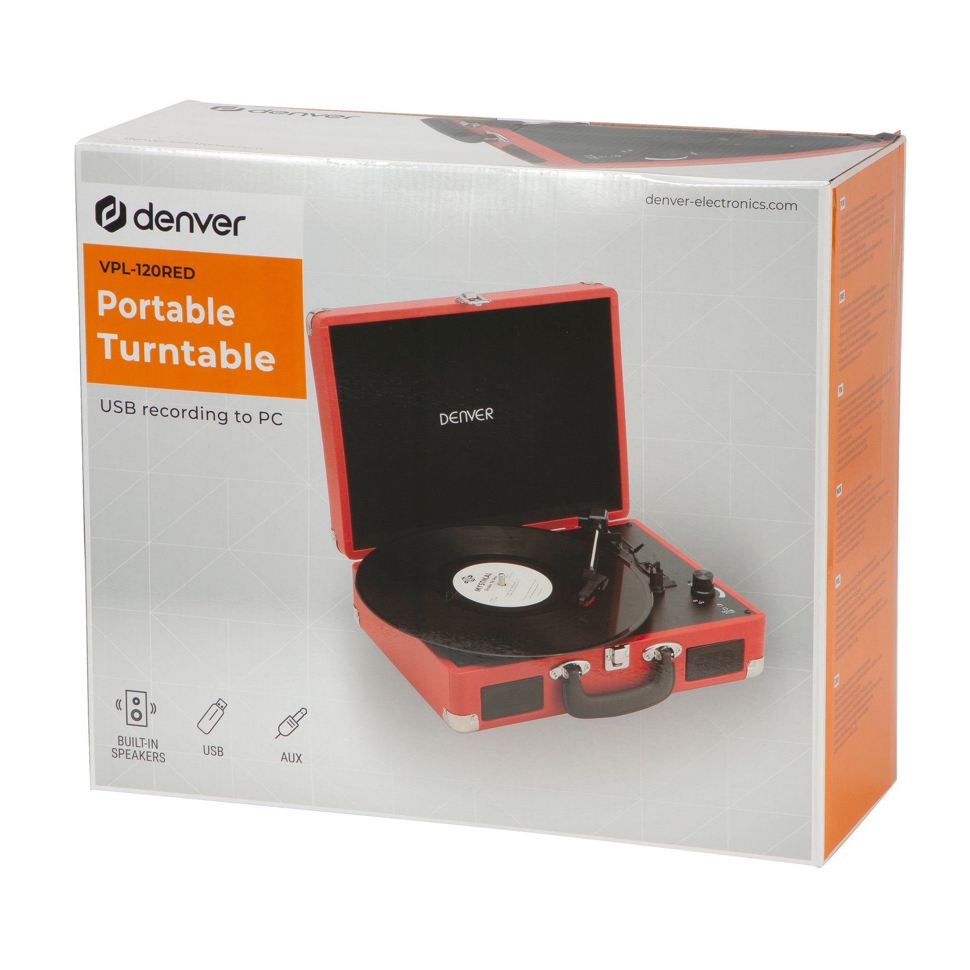 Denver USB Plattenspieler VPL-120 Lautsprechern mit (Riemenantrieb) Rot Plattenspieler