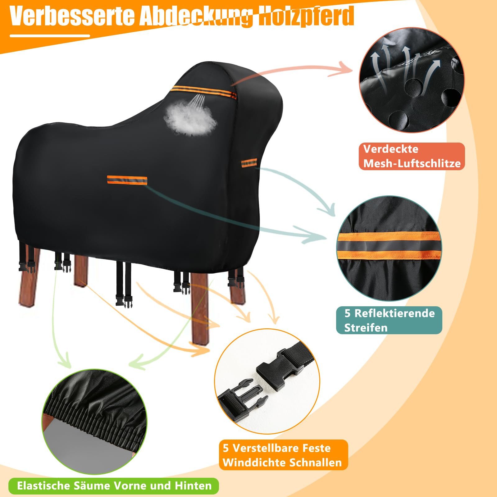 CLTYQ Pferde-Regendecke Abdeckung für Holzpferd Wasserdicht Outdoor, Regendecke für Pferde, 420D Oxford Holzpferd für Draußen Abdeckplanen, UV-beständig