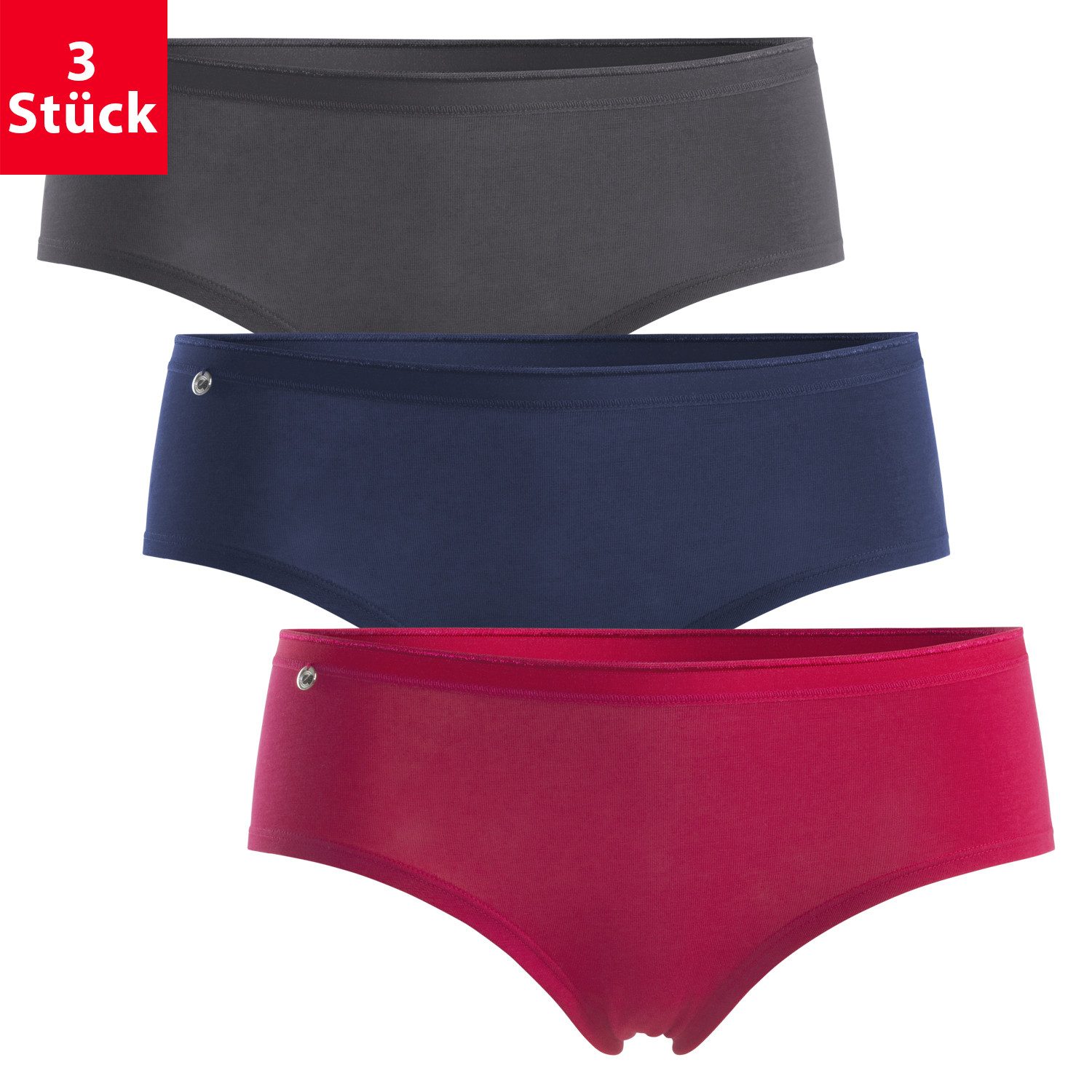 Panty Damen Basic Panty (3er Pack) Hipster Slip mit Zier-Logo