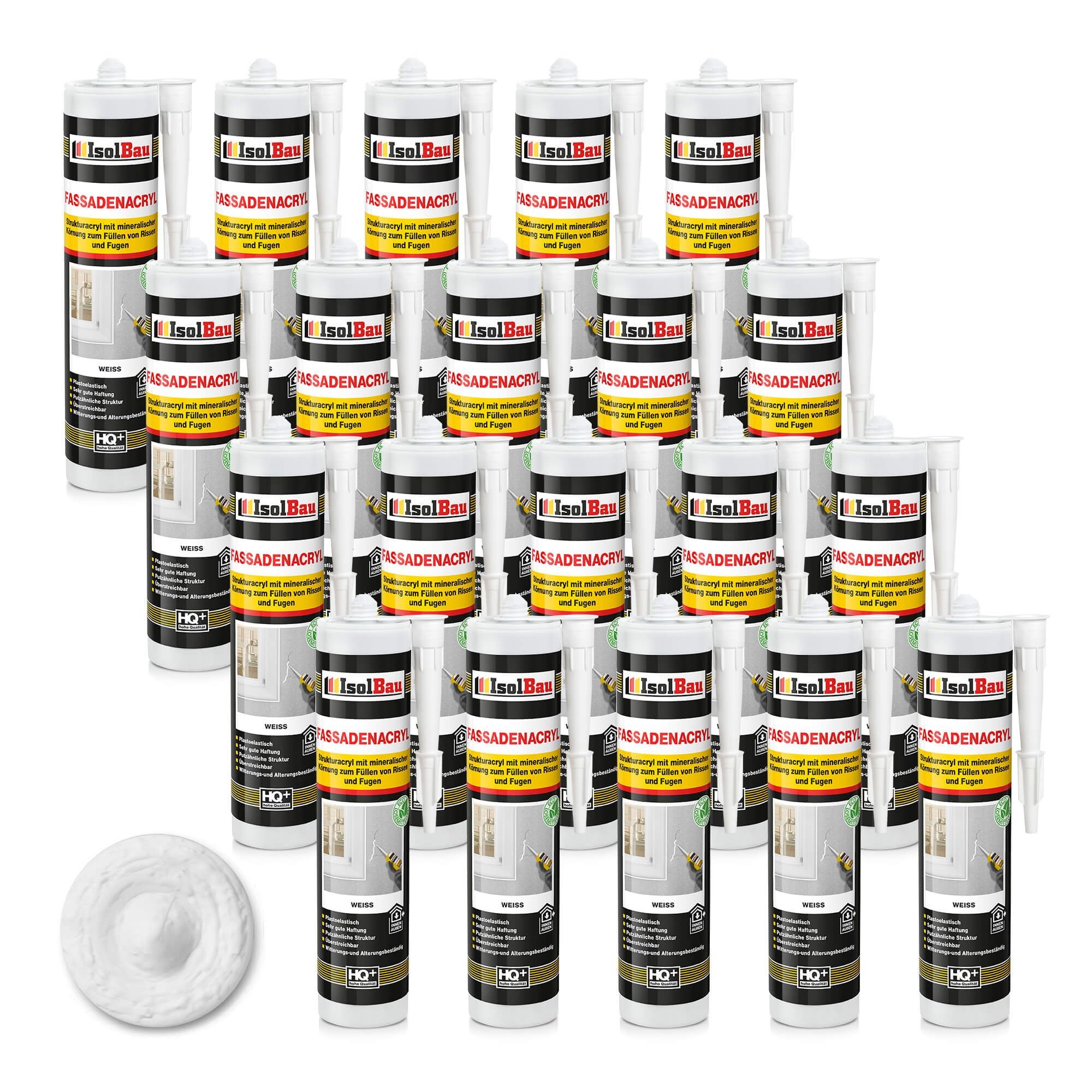 None Spachtelmasse Fassadenacryl Strukturacryl Weiss 20 x 300ml Füllen von Rissen & Fugen, Putz, Beton, Gasbeton, Gipskarton, Faserzement, Stein und Holz