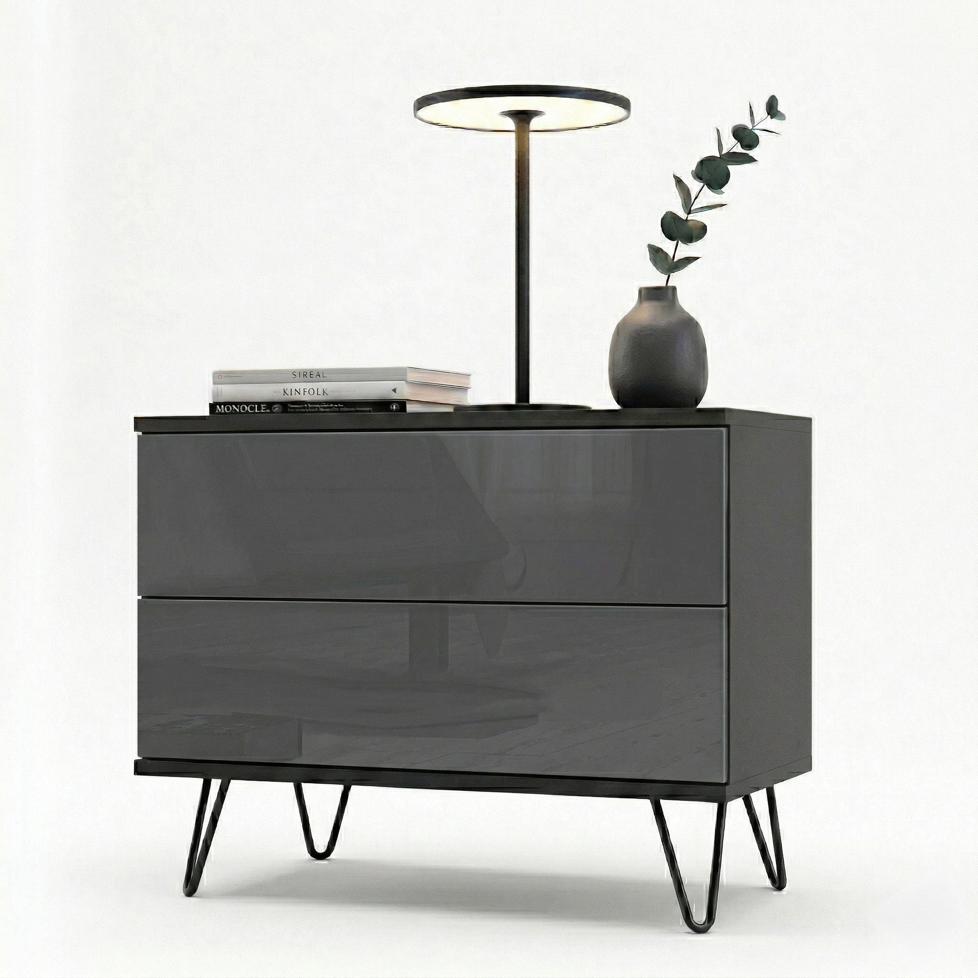 InnoFurn Nachtschrank Aura Nachttisch (Nachtkonsole, optional hängend Beistelltisch) 2 Schubladen mit Push-to-Open & Made in Germany (60 x 43 x 35 cm)