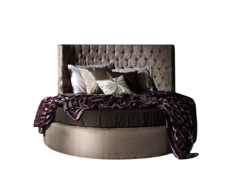 JVmoebel Polsterbett Rundes Chesterfield Luxus Bett aus Samt in Beige – Klassisches Design, Made in Europe