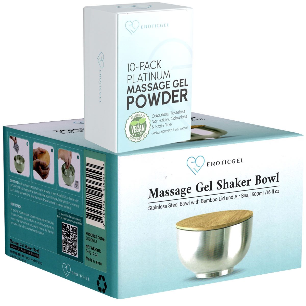 EROTICGEL Gleit- und Massagegel Massage Gel Shaker Bowl, Schale für Nuru-Massagegel, 10-tlg., - Inklusive 10x5g japanisches Massagegel-Pulver