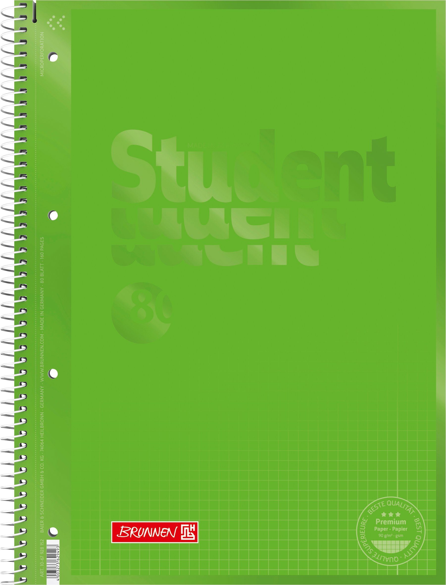 BRUNNEN Notizblock Collegeblock Student Premium Colour Code A4 kariert mit Randlinie inne