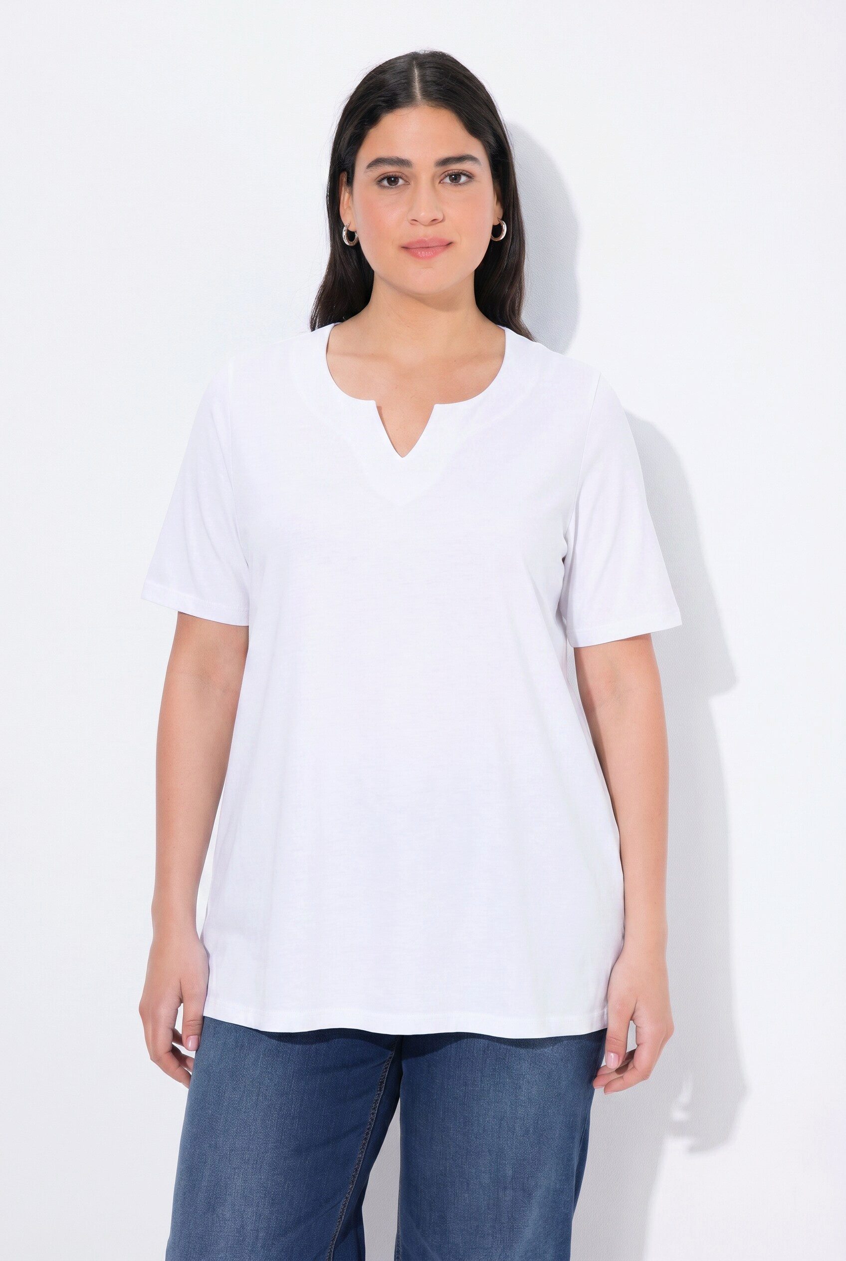 Ulla Popken T-Shirt T-Shirt A-Linie Tunika-Ausschnitt Halbarm