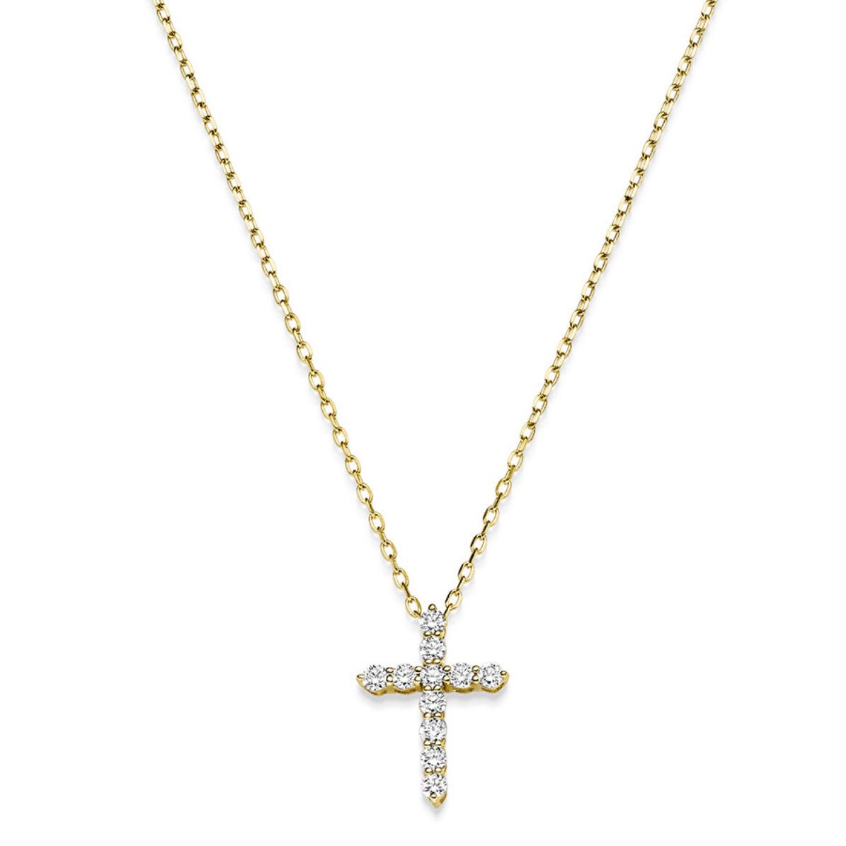 Goldkette Diamant Collier Kreuz 11 Brillianten 0.37 ct. 750-18 Karat Gold 45 cm
