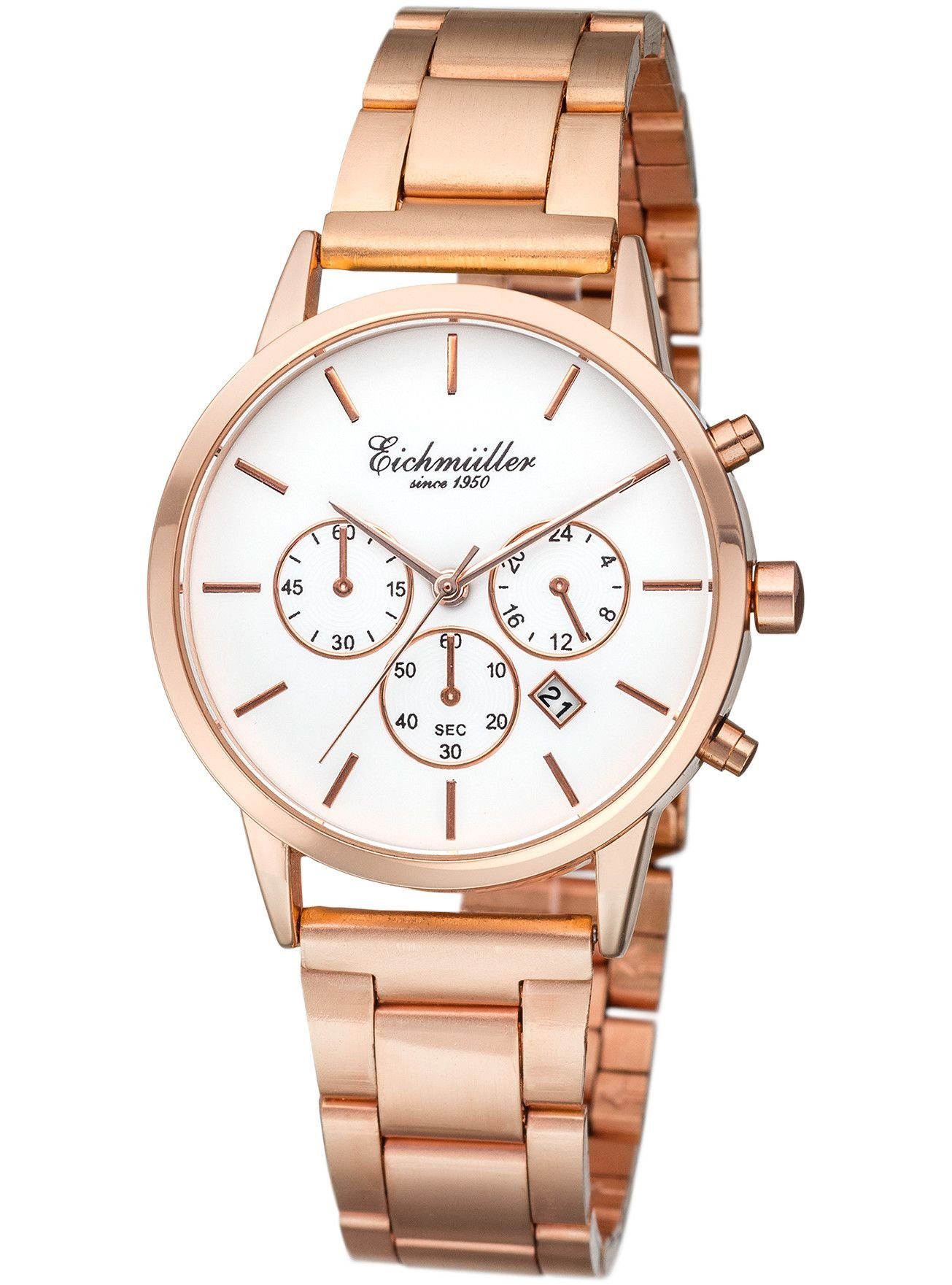 Eichmüller Quarzuhr Damenuhr RE1074 Rose Weiss Metallband 36 mm | Quarzuhren