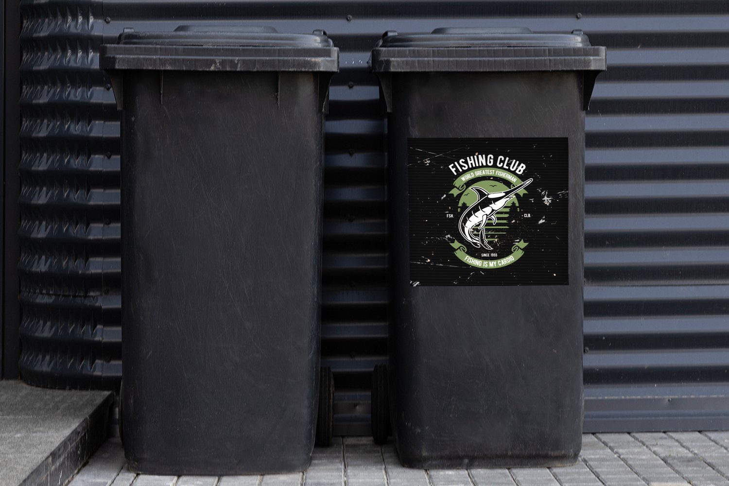 Retro Mülltonne, Zitat Sticker, St), Wandsticker Abfalbehälter Fisch Container, MuchoWow (1 - Mülleimer-aufkleber, -