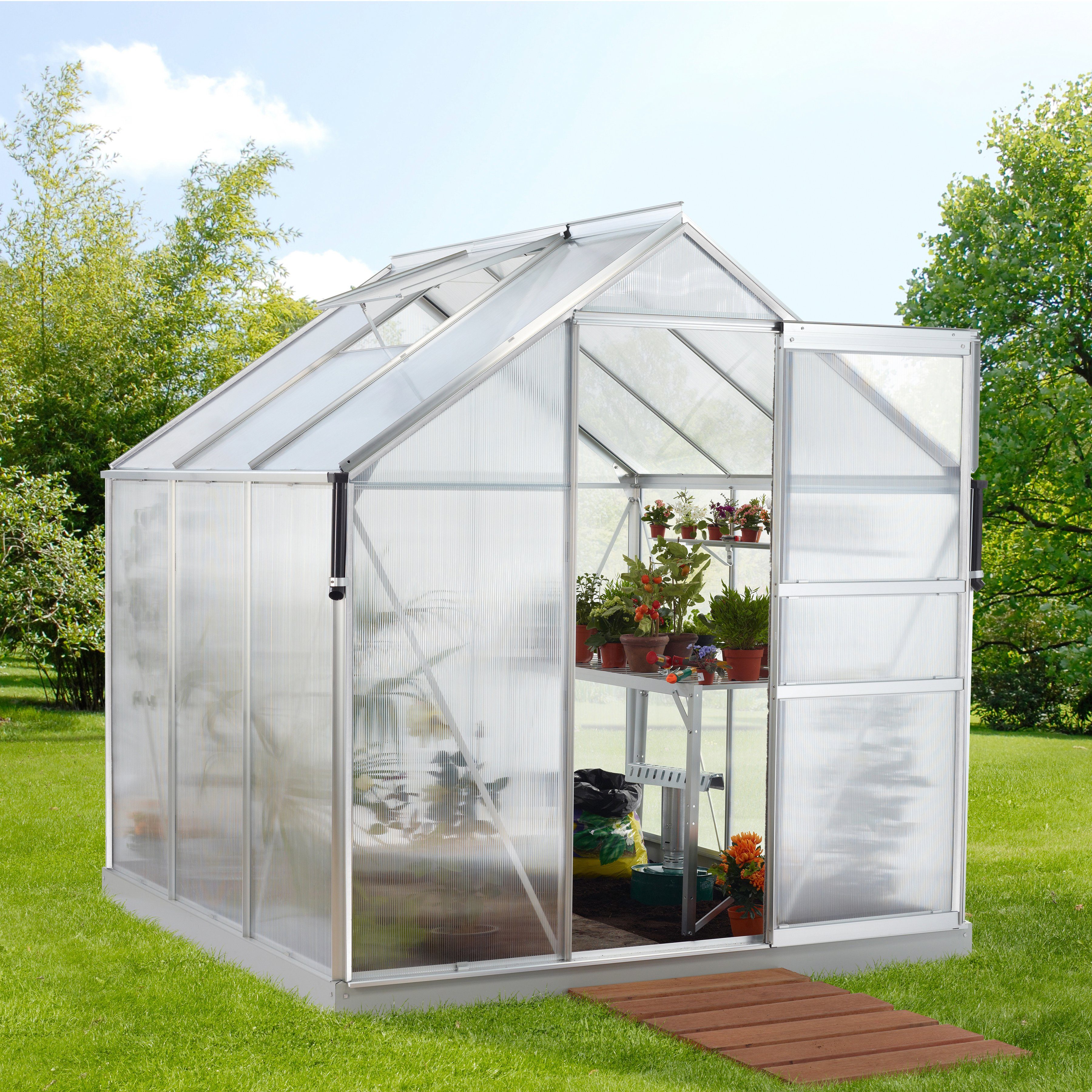 Vitavia Gewächshaus Luna 3800, BxTxH: 195 x 195 x 197 cm, 4 mm Wandstärke silberfarben