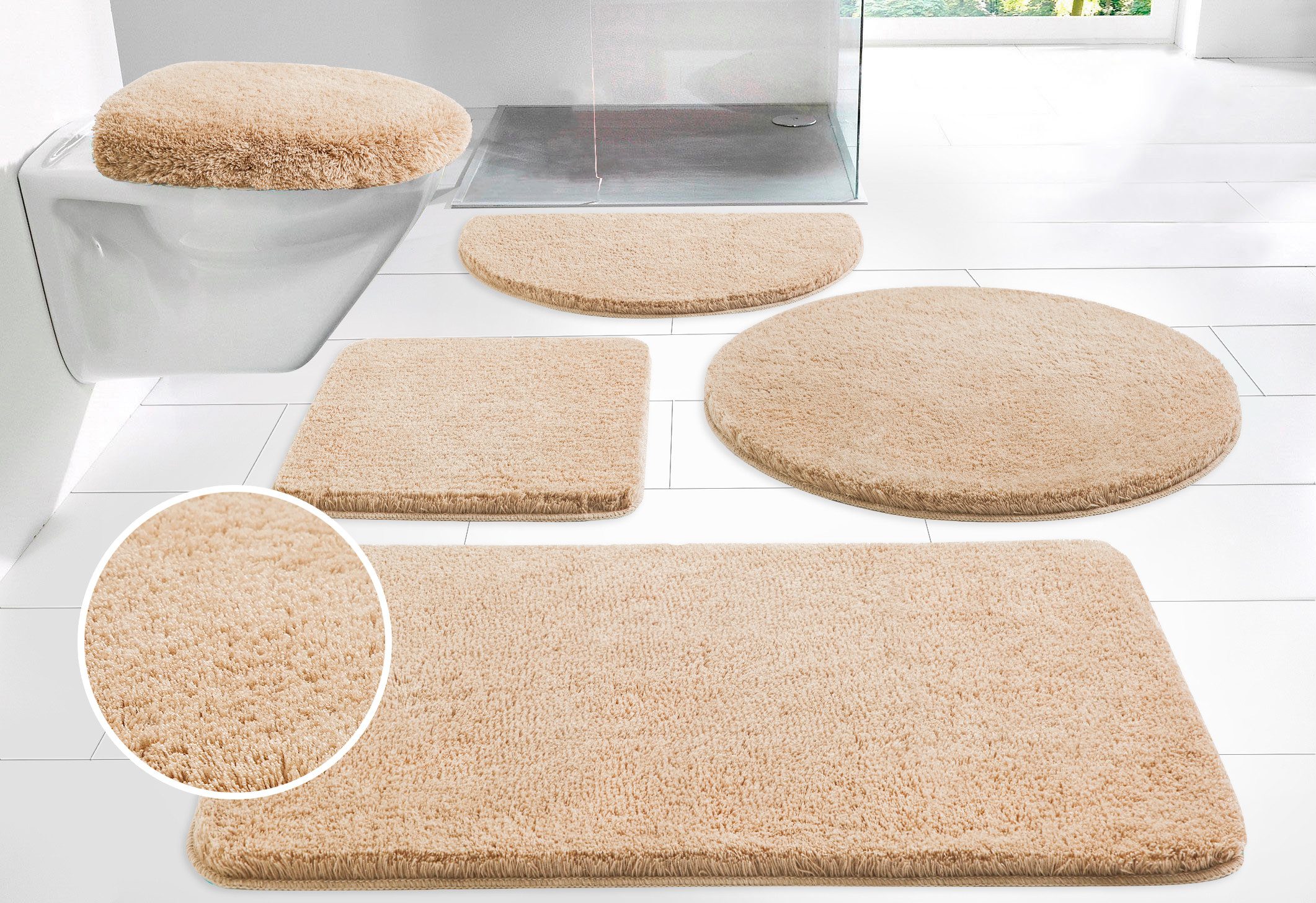 my home Badematte Merida, Badvorleger, Badezimmer Teppich, Höhe 32 mm, rutschhemmend beschichtet, fußbodenheizungsgeeignet, schnell trocknend, strapazierfähig, Kunstfaser, rechteckig, Badteppich, Uni Farben, rechteckig, rund & als 2-tlg. Set erhältlich