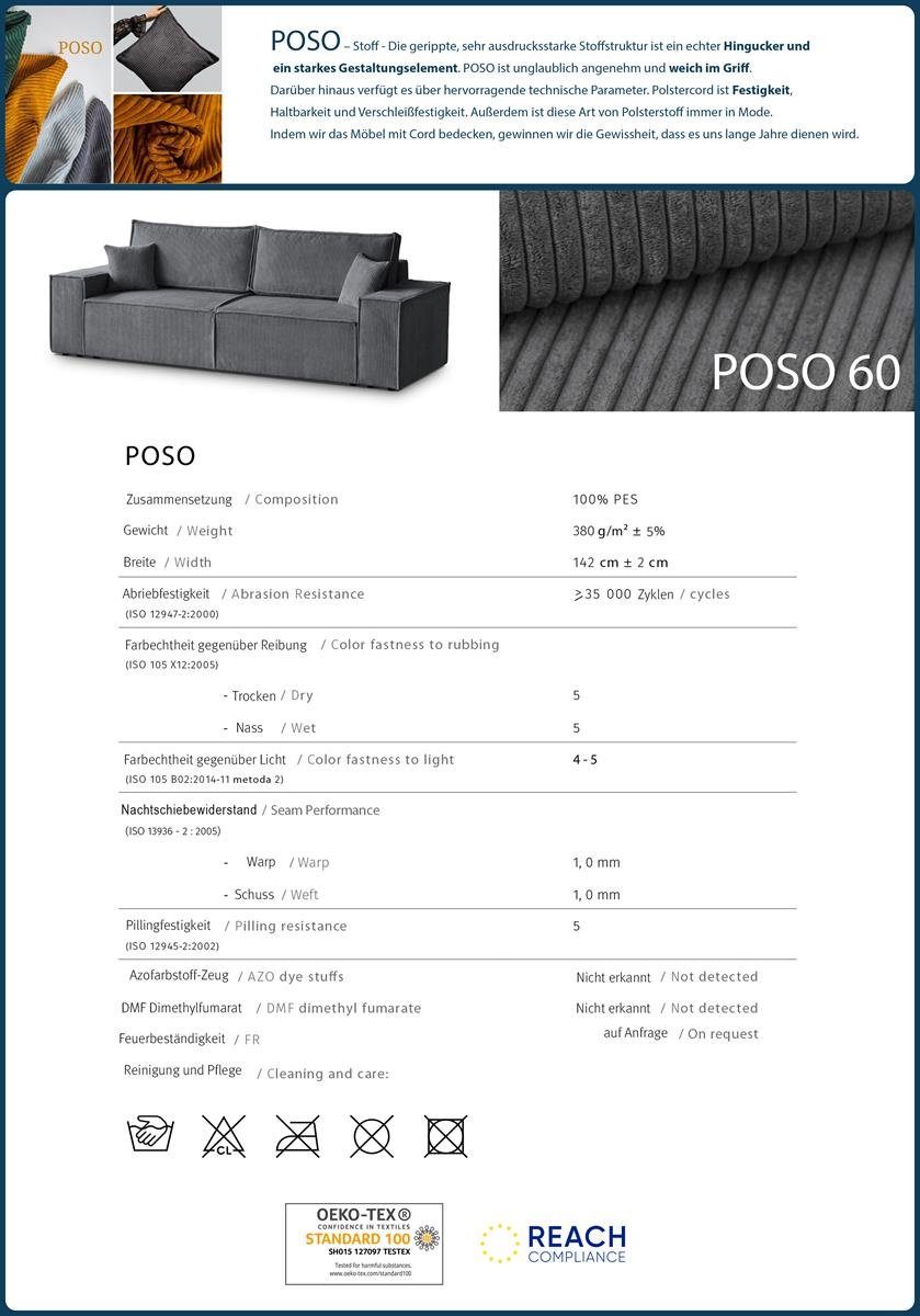 cm Cordstoff, (poso Beautysofa Polstersessel Sessel Grau mit Relaxsessel Monte Wellenunterfederung 60) aus (Grau Holzbeine), 105x93