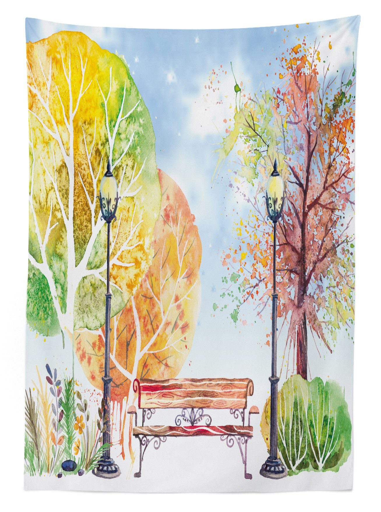 Tischdecke Aquarell Waschbar Farben, den Abakuhaus geeignet Bereich Für Herbst-Park-Baum-Laterne Klare Farbfest Außen