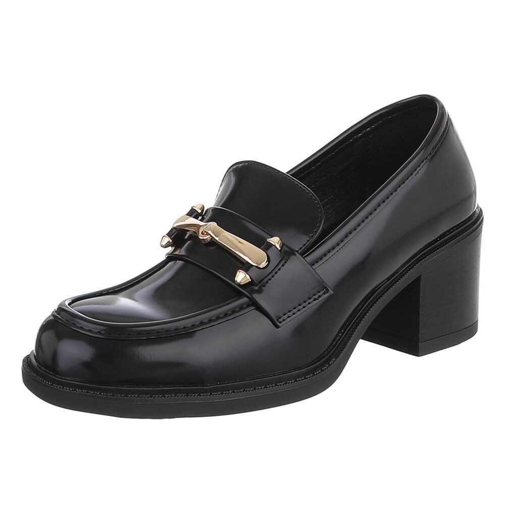 Ital-Design Elegante Slipper für Damen mit modischen Details und Absatz Pumps (91409555) Blockabsatz Pumps in Schwarz