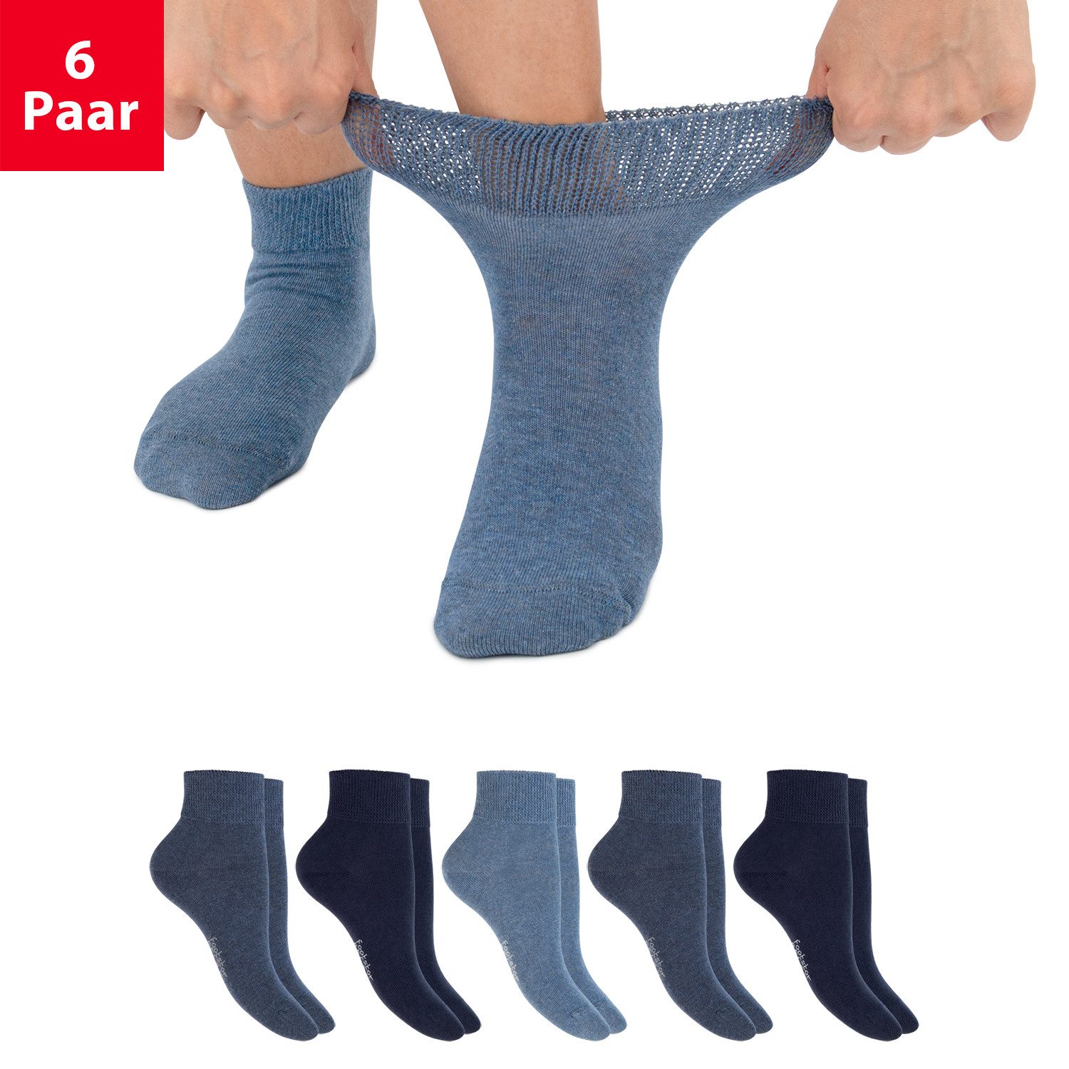 Footstar Diabetikersocken 6 Paar Diabetiker Kurzschaft Socken Nahtfrei