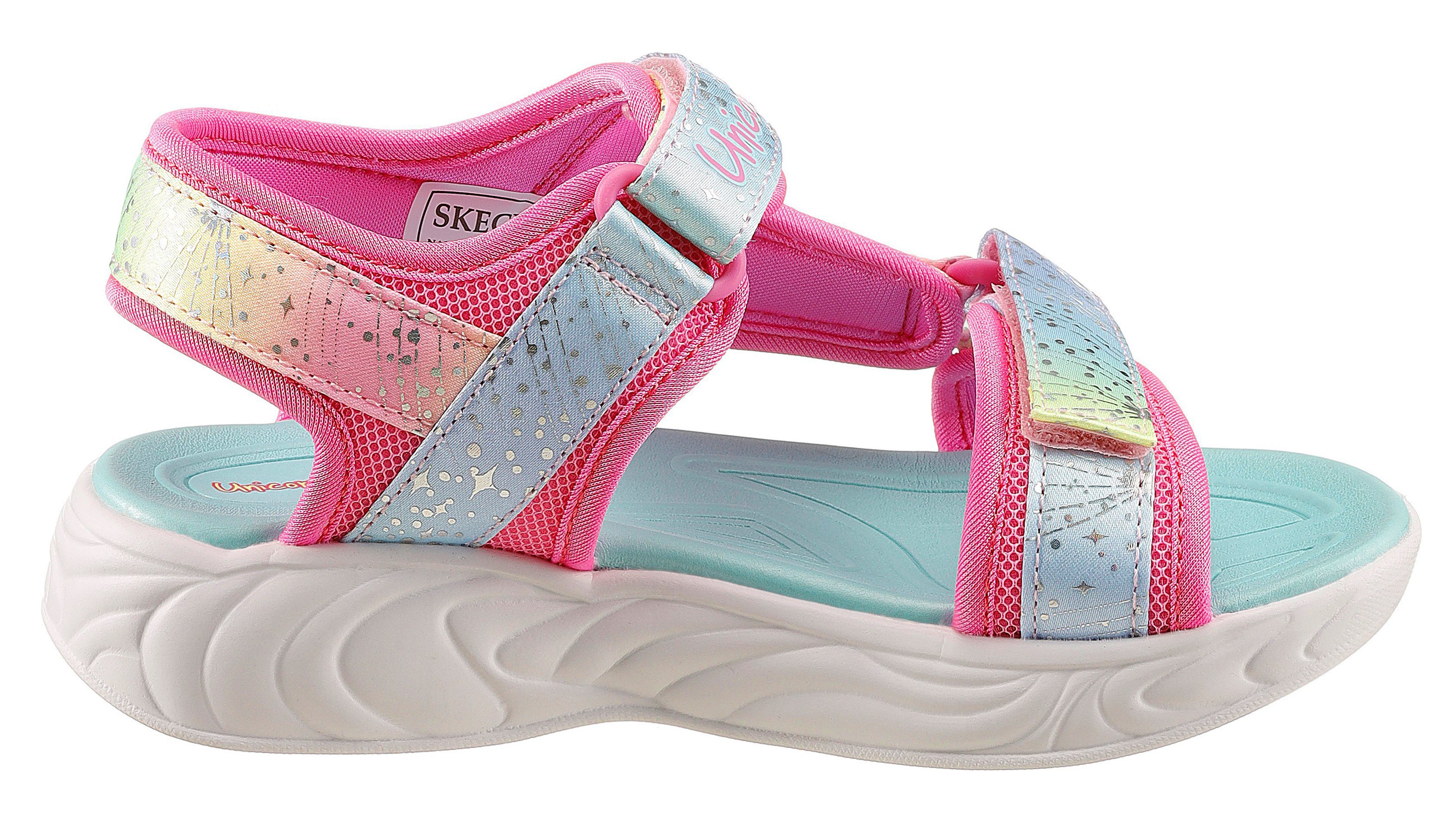 Einhorn-Applikation pink-mintfarben BLISS DREAMS Skechers SANDAL Sandale Kids blinkender MAJESTIC mit UNICORN