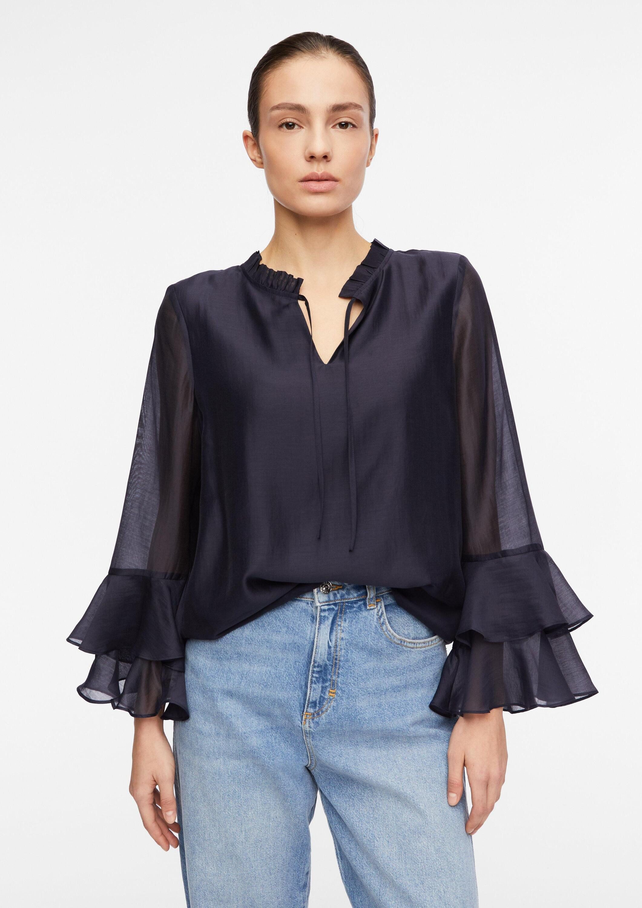 comma Langarmbluse Bluse Lyocell-Bluse mit Volantärmeln