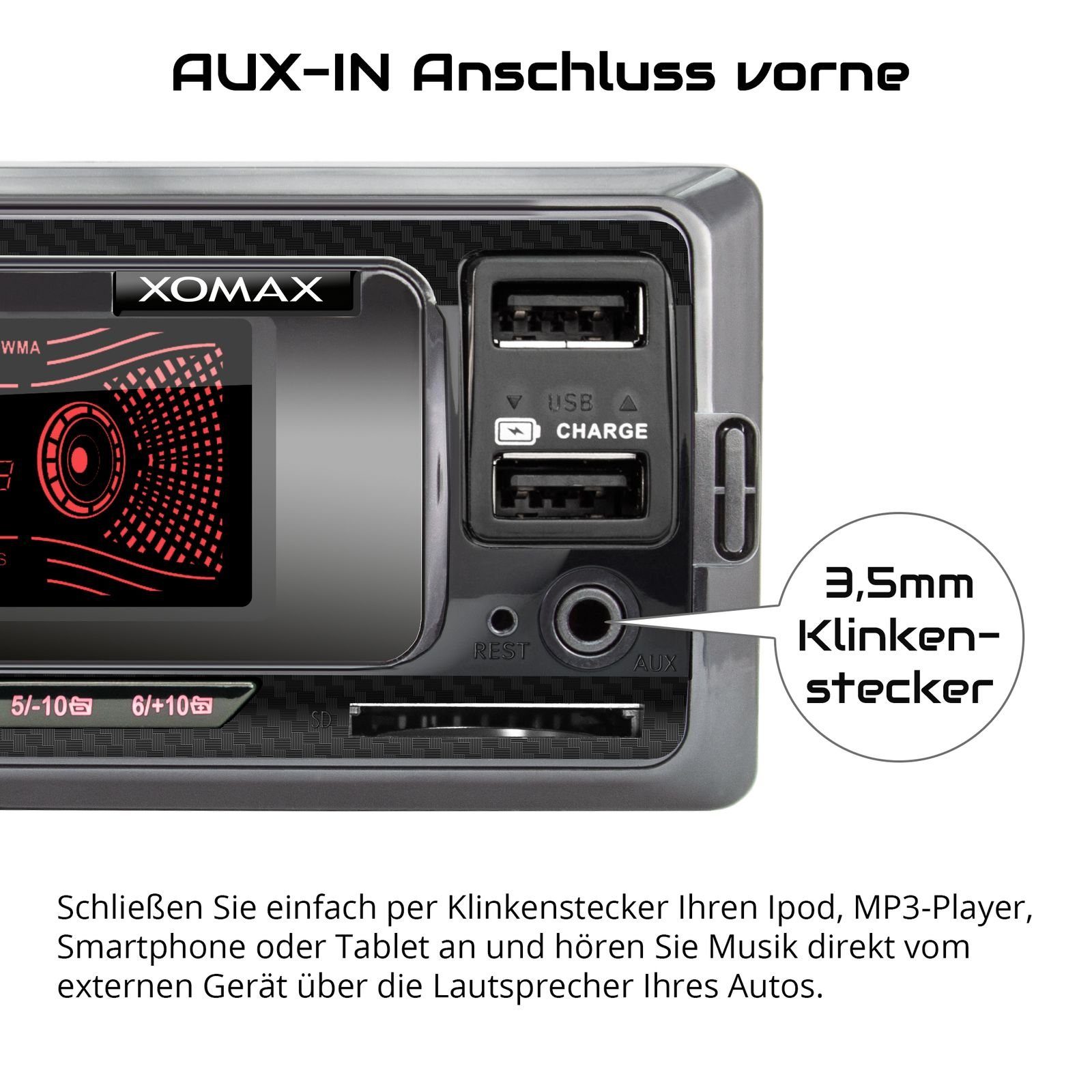 XOMAX XM-R266 Autoradio AUX mit 1 2x IN, Autoradio SD, USB, DIN Bluetooth