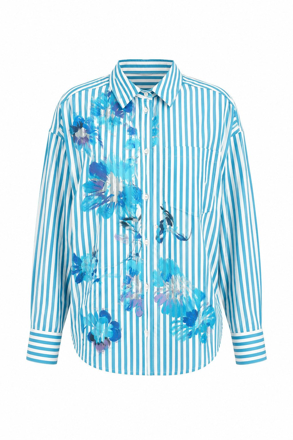 Freeman T. Porter Hemdbluse Chella Bleached Flowers Bluse - gestreifte Hemdbluse mit Blumenprint