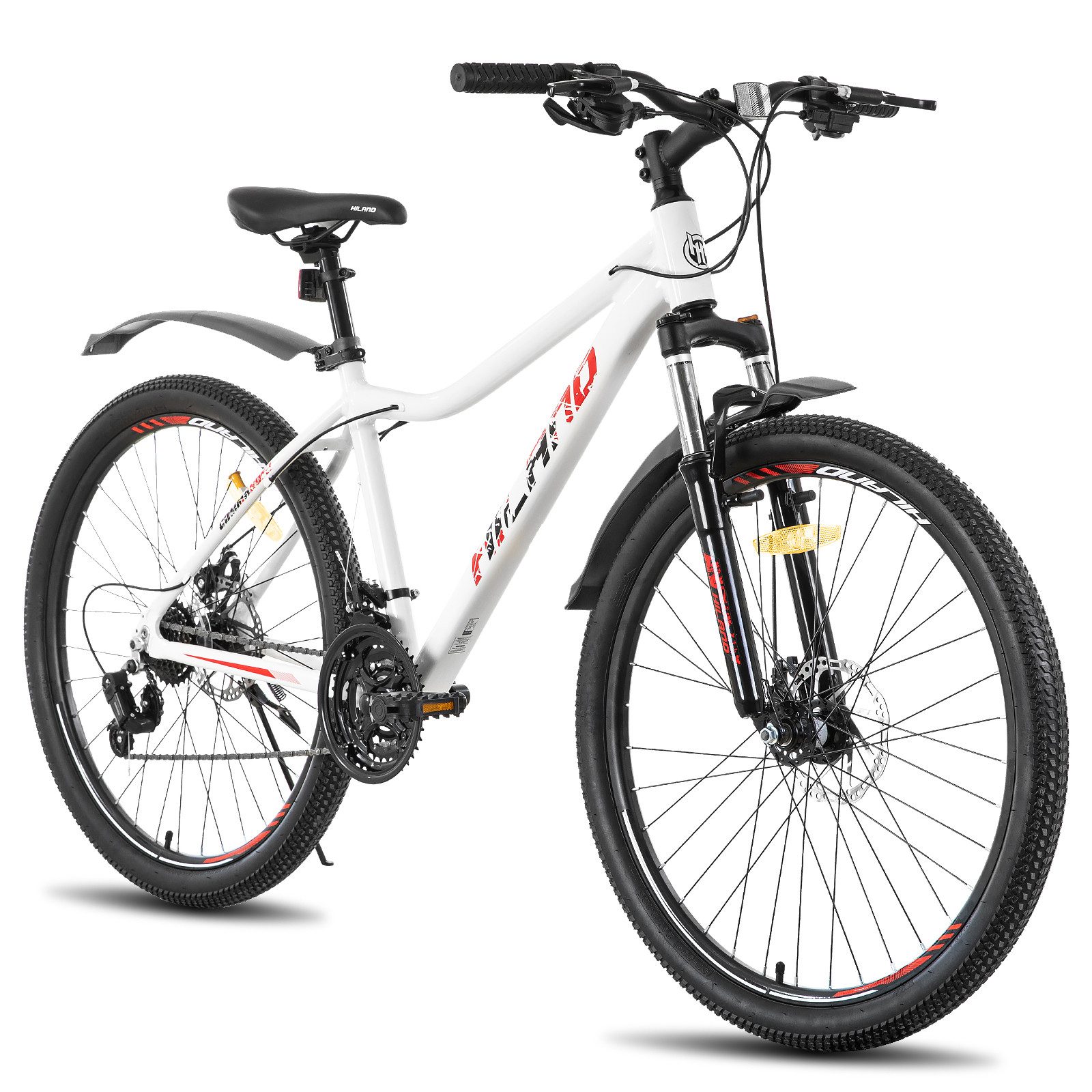 HILAND Mountainbike 26/27,5 Zoll Leichtgewichtiges bike für Frauen Ideal für alle Terrains, 18-Gang mit Lock-Out-Federgabel Dual-Scheibenbremsen, Aluminium-Rahmen