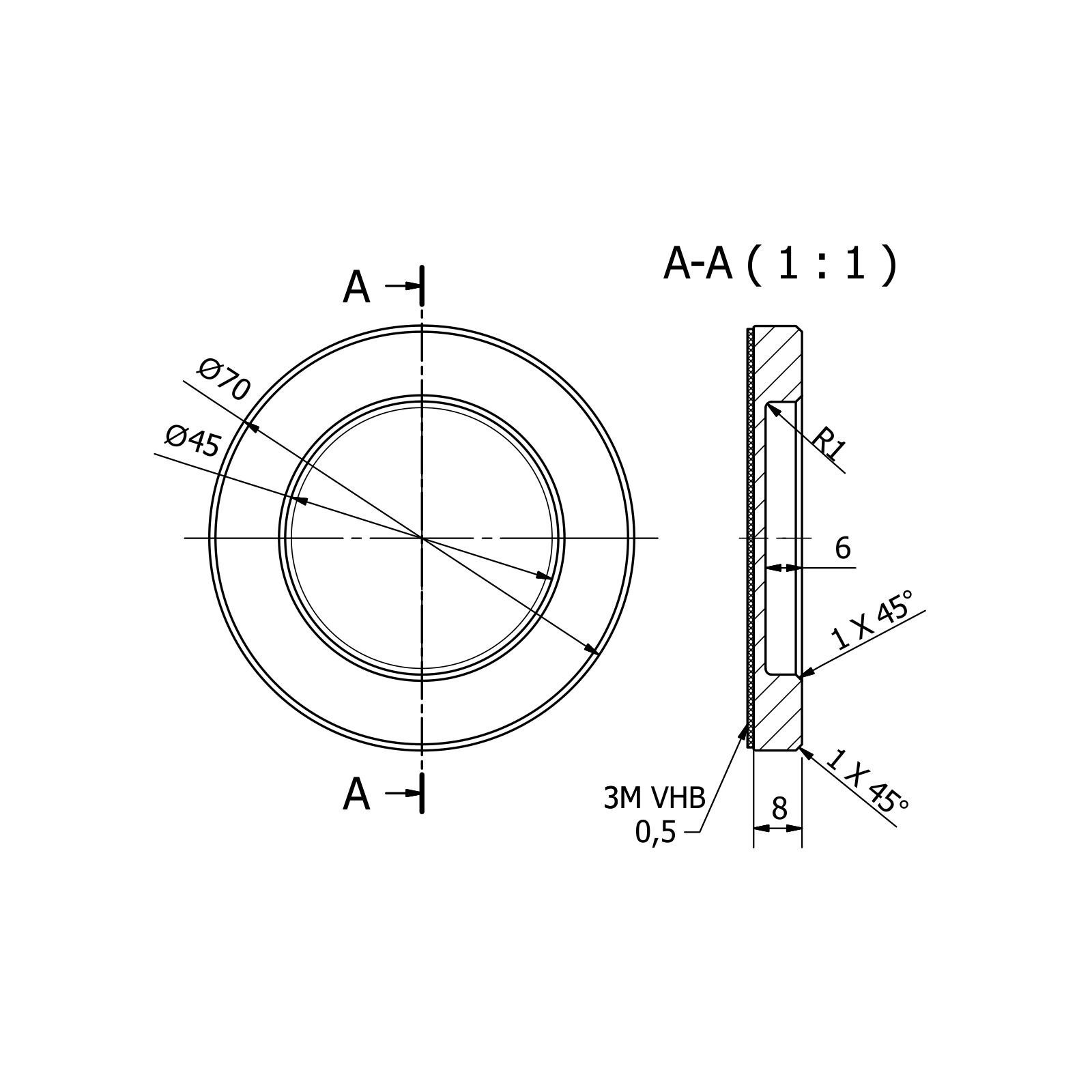 SO-TECH® Türgriff Schiebetürgriff TEYO selbstklebend (3M VHB), schwarz eloxiert Ø 70 x 8 mm für Glas-Türen & Zimmertüren – Bild 3 von 5