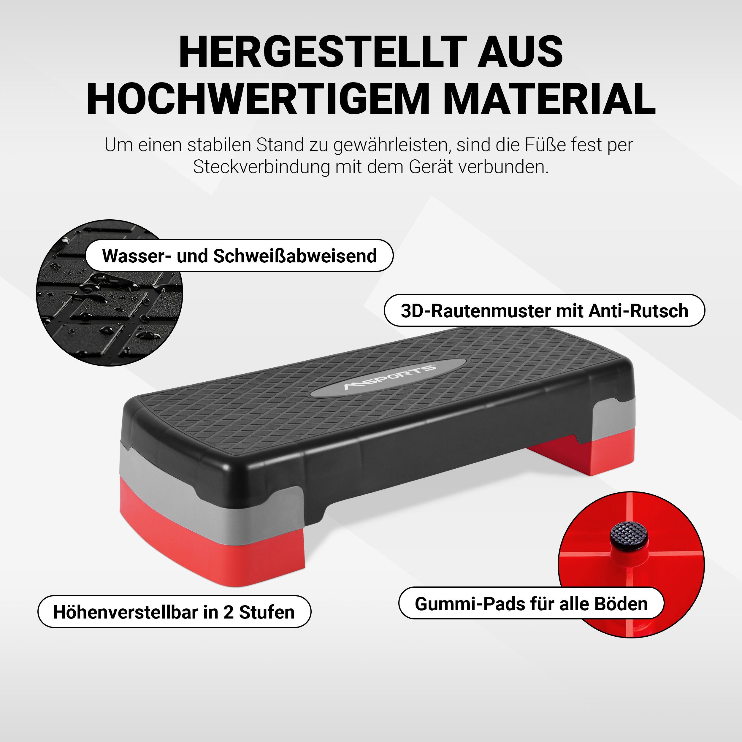 MSports® Stepper Steppbrett Home inkl. Übungsposter 2 - Fach höhenverstellbar