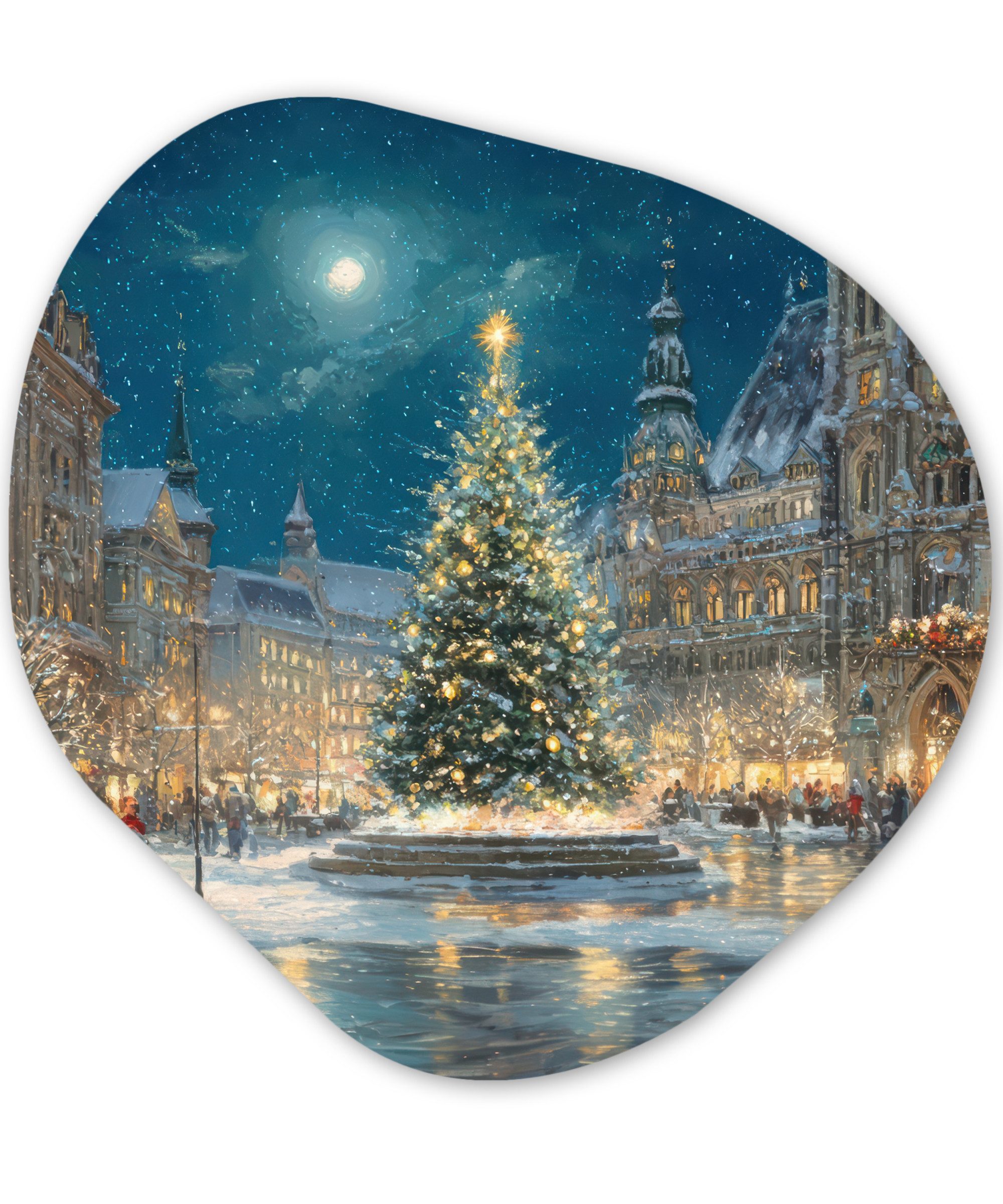MuchoWow Gemälde Heiligabend - Town Square - Mehrfarbig, Fotodruck (1 St), Wandbild Abstrakt, Wohnzimmer Schlafzimmer Wanddekoration, 40x40 cm
