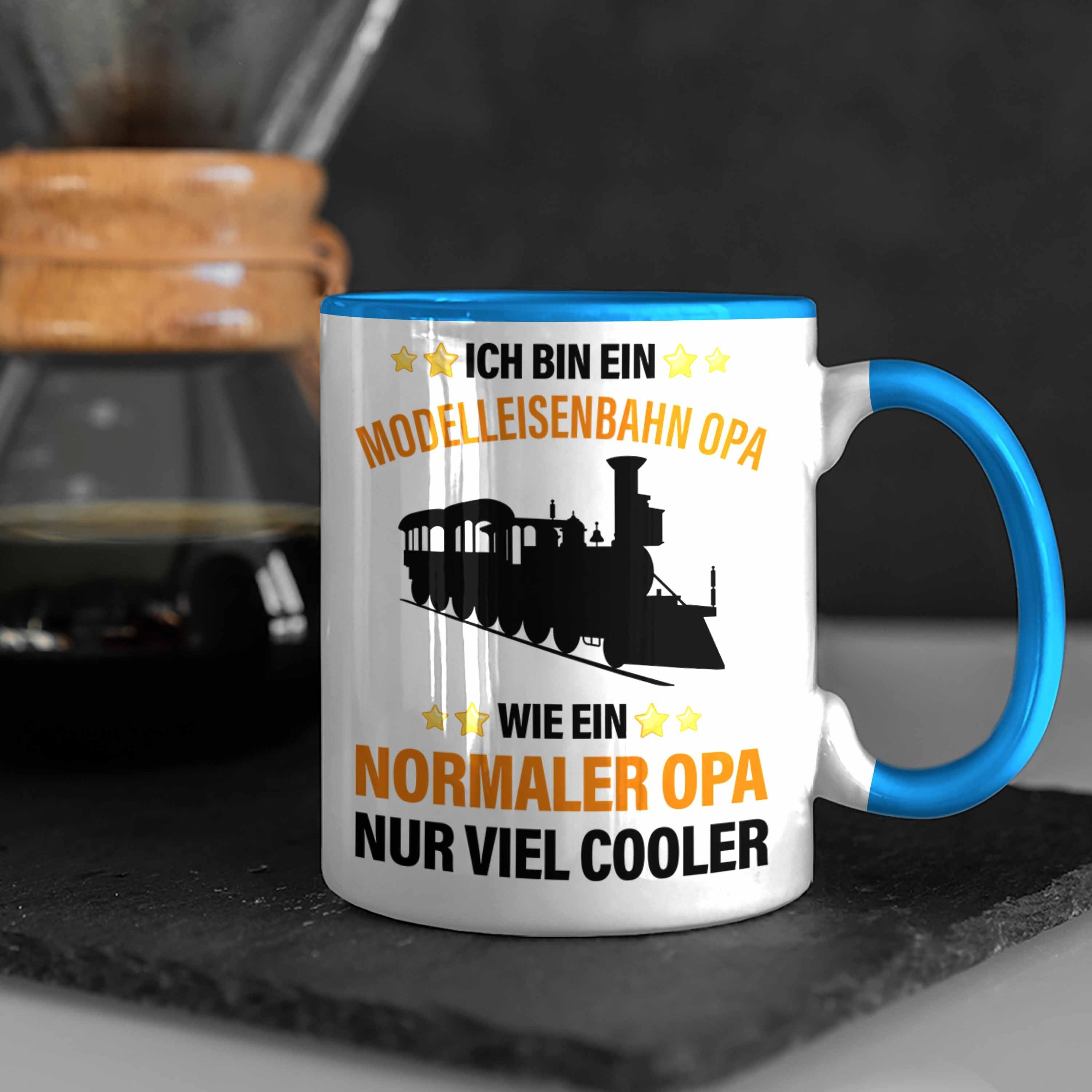 Geschenk Blau Opa Tasse Rentner Opa Trendation Modeleisenbahn Dampflokomotive Tasse - Geschenk Geschenkidee Trendation Eisenbahn Spruch