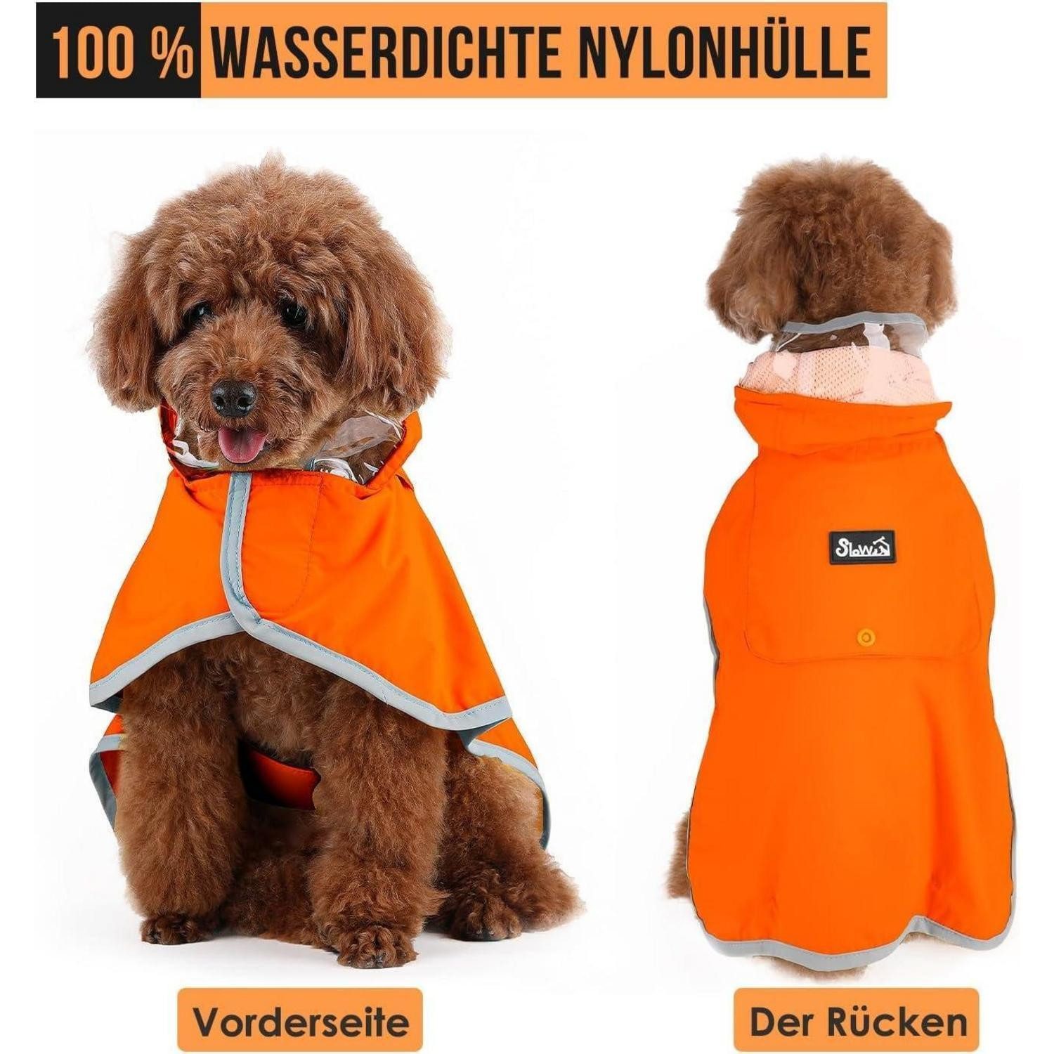 LuxusKollektion Hunderegenmantel Hunderegenmantel wasserdicht Kapuze Reflexstreifen XXXL Orange