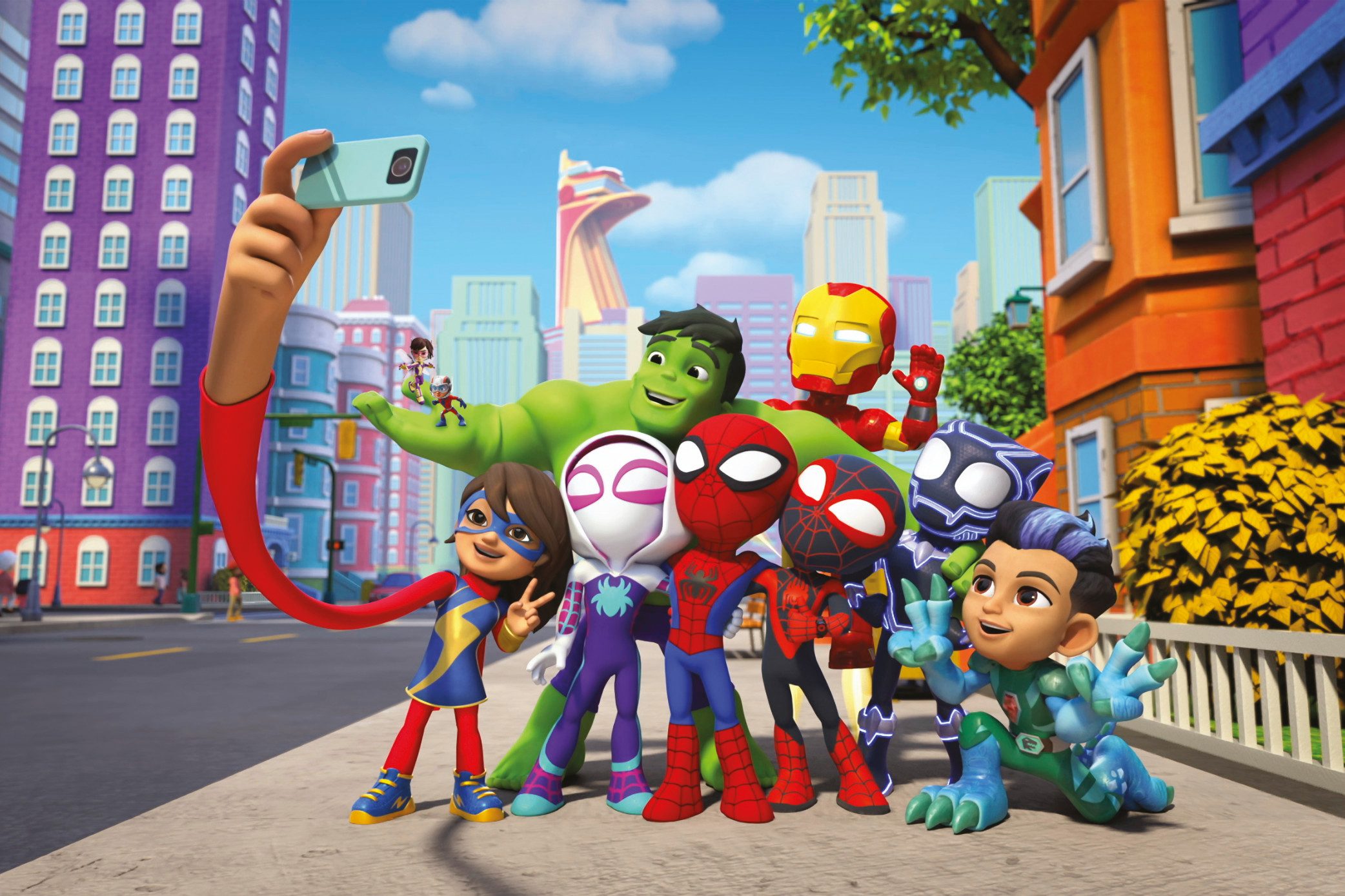 Komar Leinwandbild Spidey and His Amazing Friends Selfie - Размер 90 x 60 cm, Comic, Serien (1 St), Keilrahmenbild mit Echtholzrahmen, Kinderzimmer